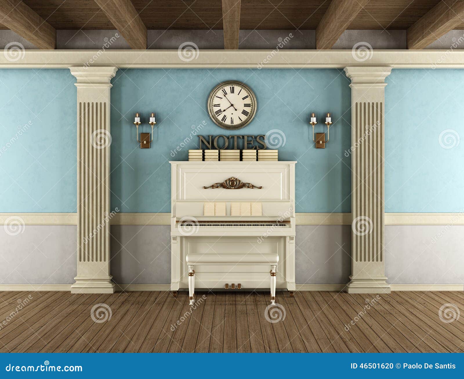 Vintage Interior With Upright Piano Stock Illustration