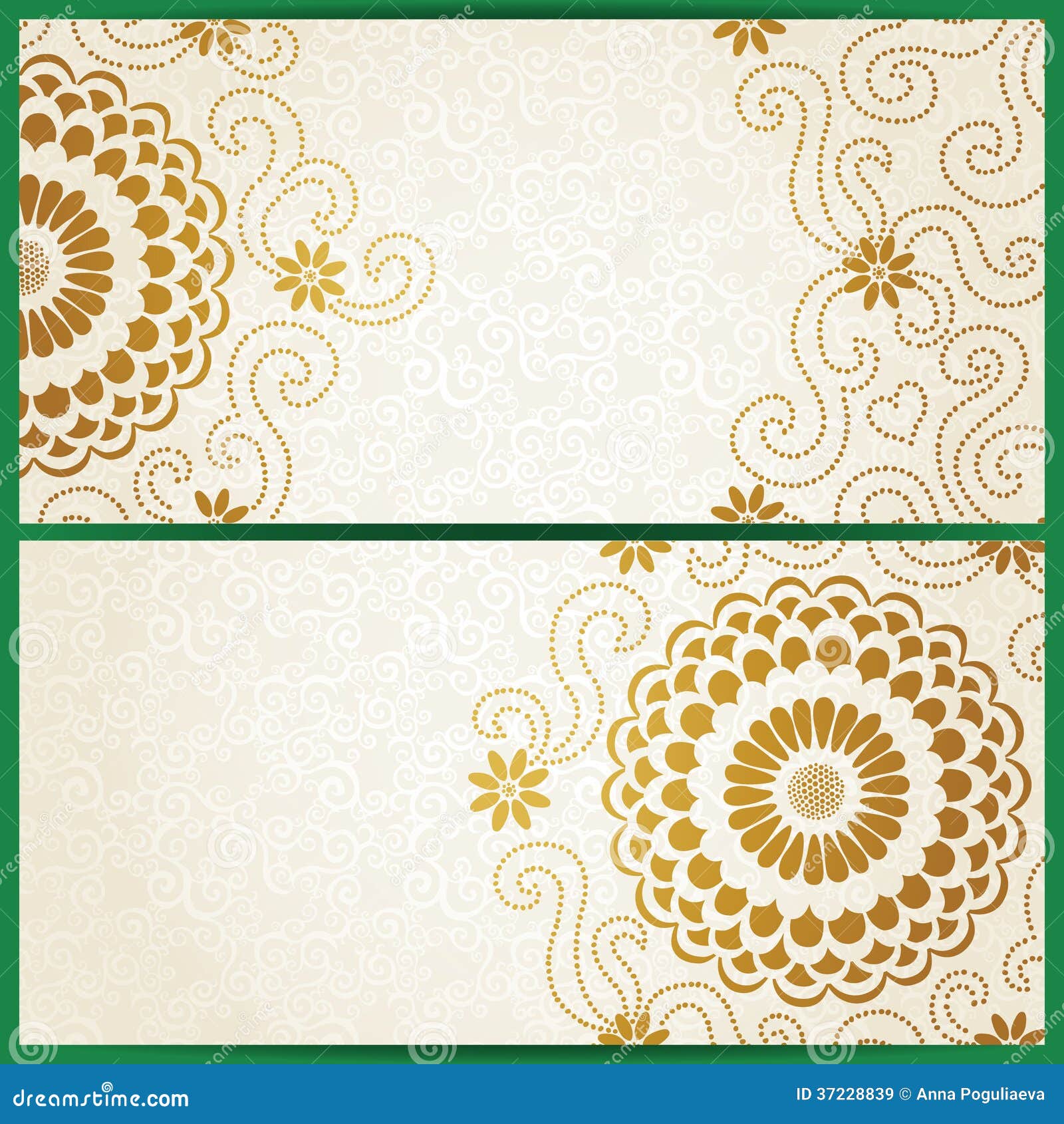 Vintage Invitation Cards with Large Flowers and Curls. Stock Vector ...