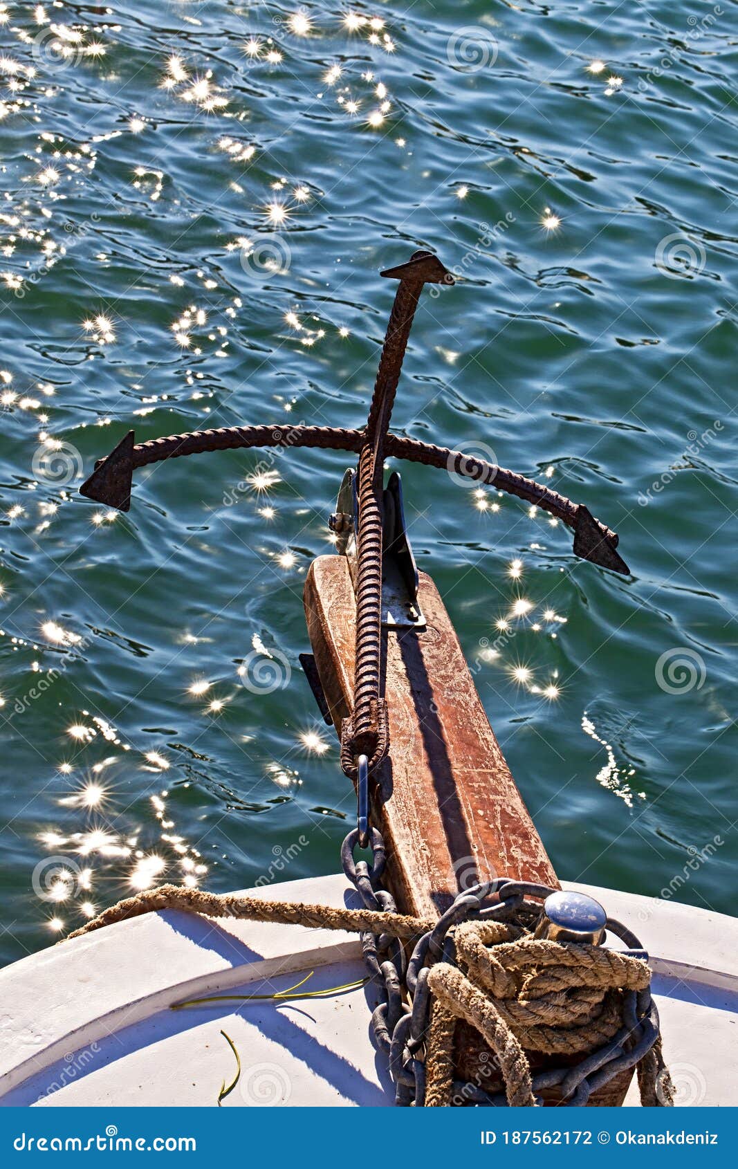 Vintage Iron Anchor on a Boat Stock Photo Image of design, background 187562172