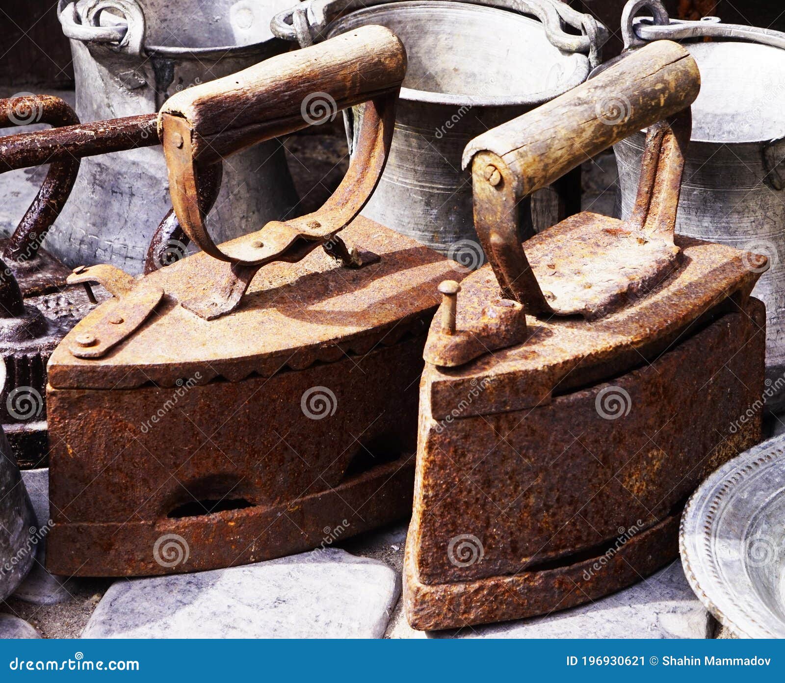 Vintage Iron Irons Lie on the Ground for Sale Stock Image Image of