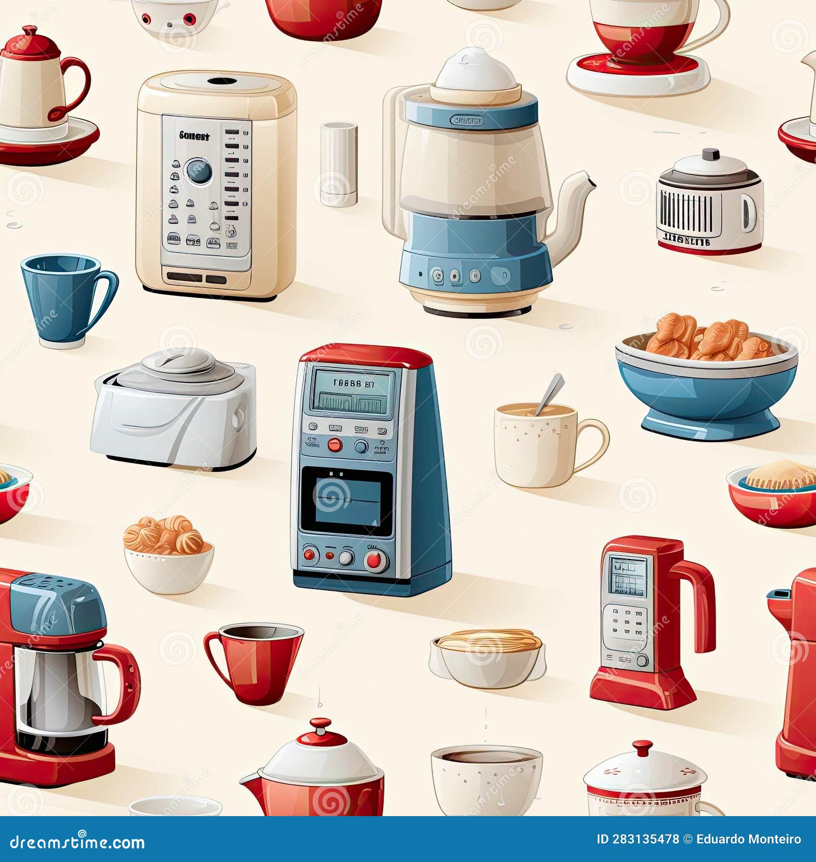 Vintage Kitchen Appliances Arranged in a Pattern (tiled Stock