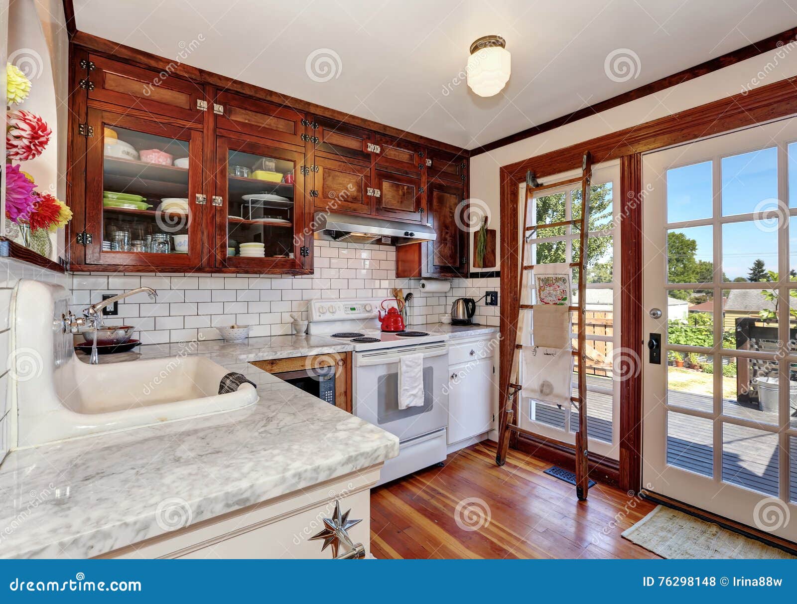 Vintage Kitchen Cabinets And White Tile Back Splash Trim Stock