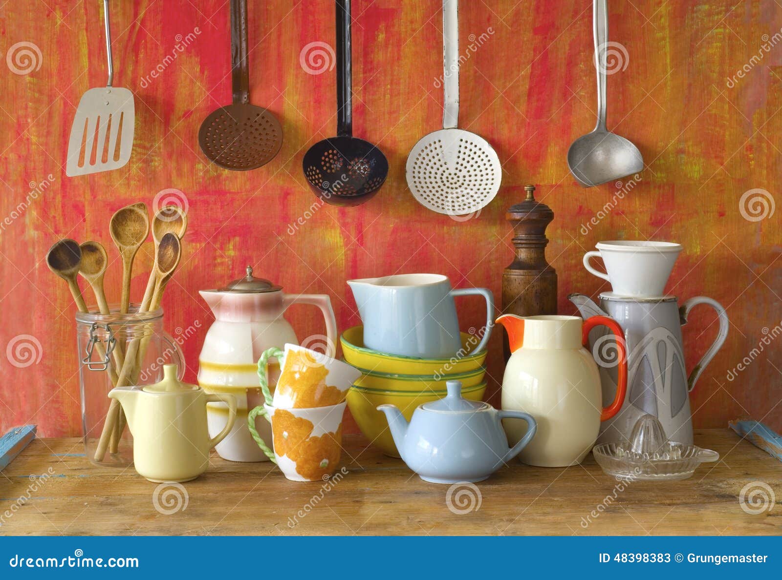 Collection Of Vintage Kitchenware, Blue Background Stock Photo, Picture and  Royalty Free Image. Image 34987754.