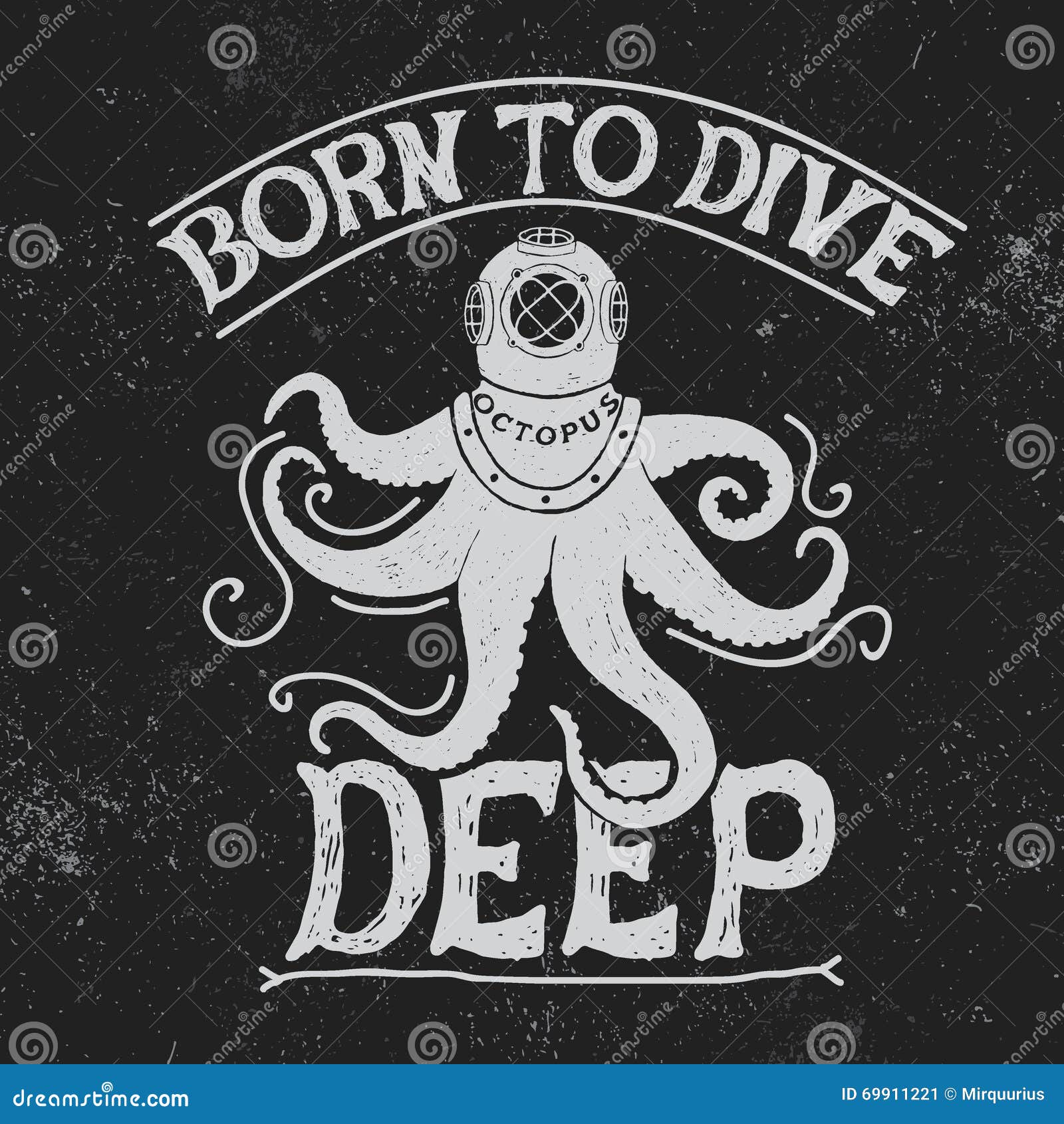 Vintage Label with Octopusdiver Stock Vector Illustration of