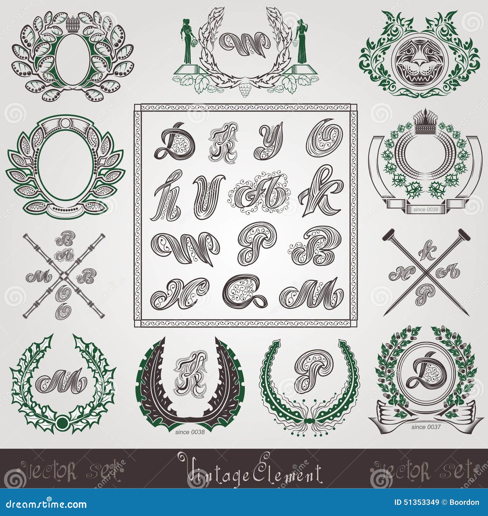 Vintage Labels with Plant Pattern and Letter Stock Vector