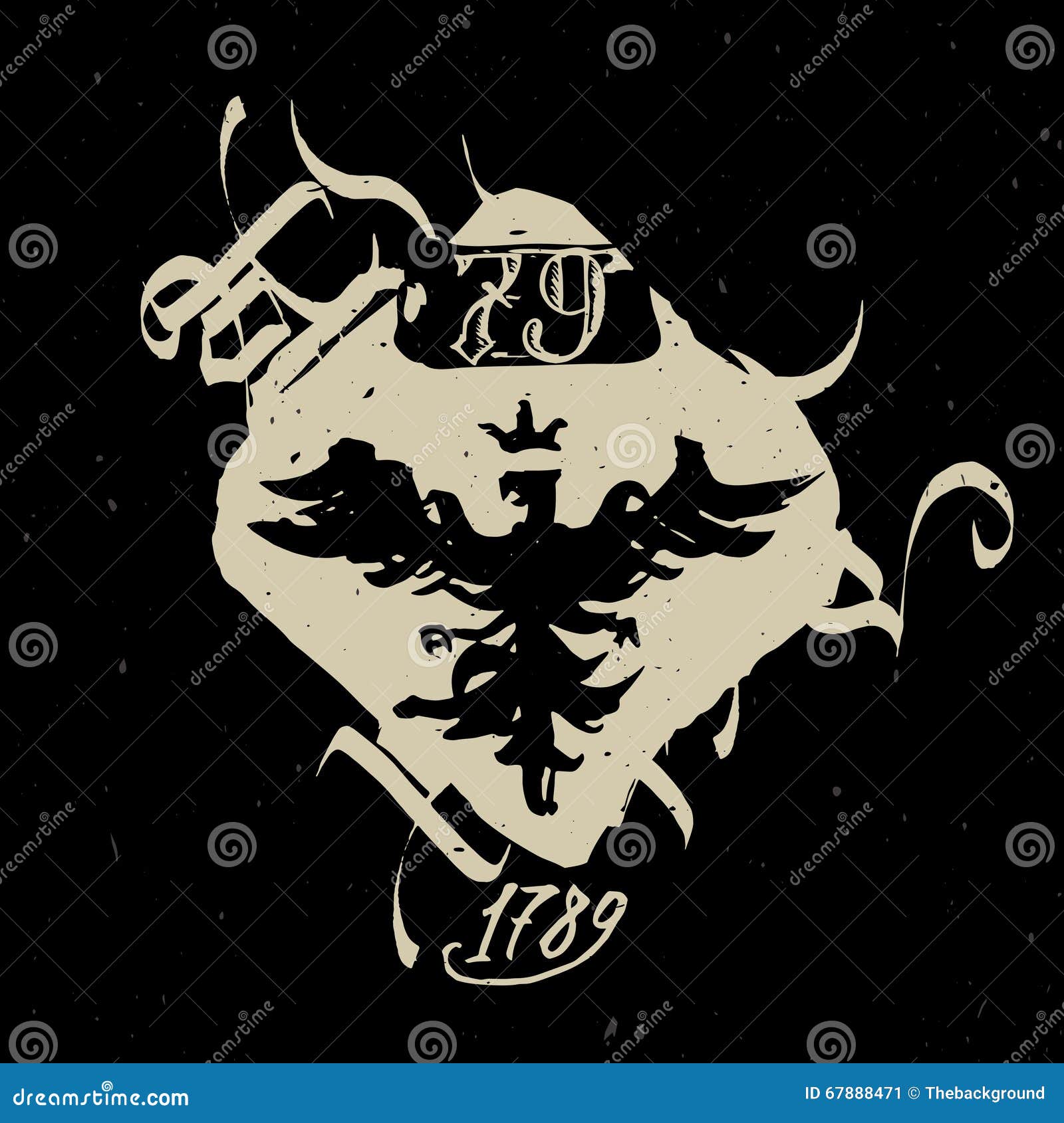 Vintage Lable with Black Eagle and Caligraphy Design Elements. Stock