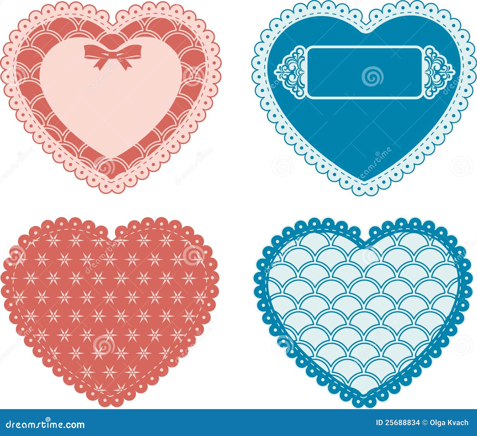 Vintage Lace Hearts with Ornaments Stock Vector Illustration of frame
