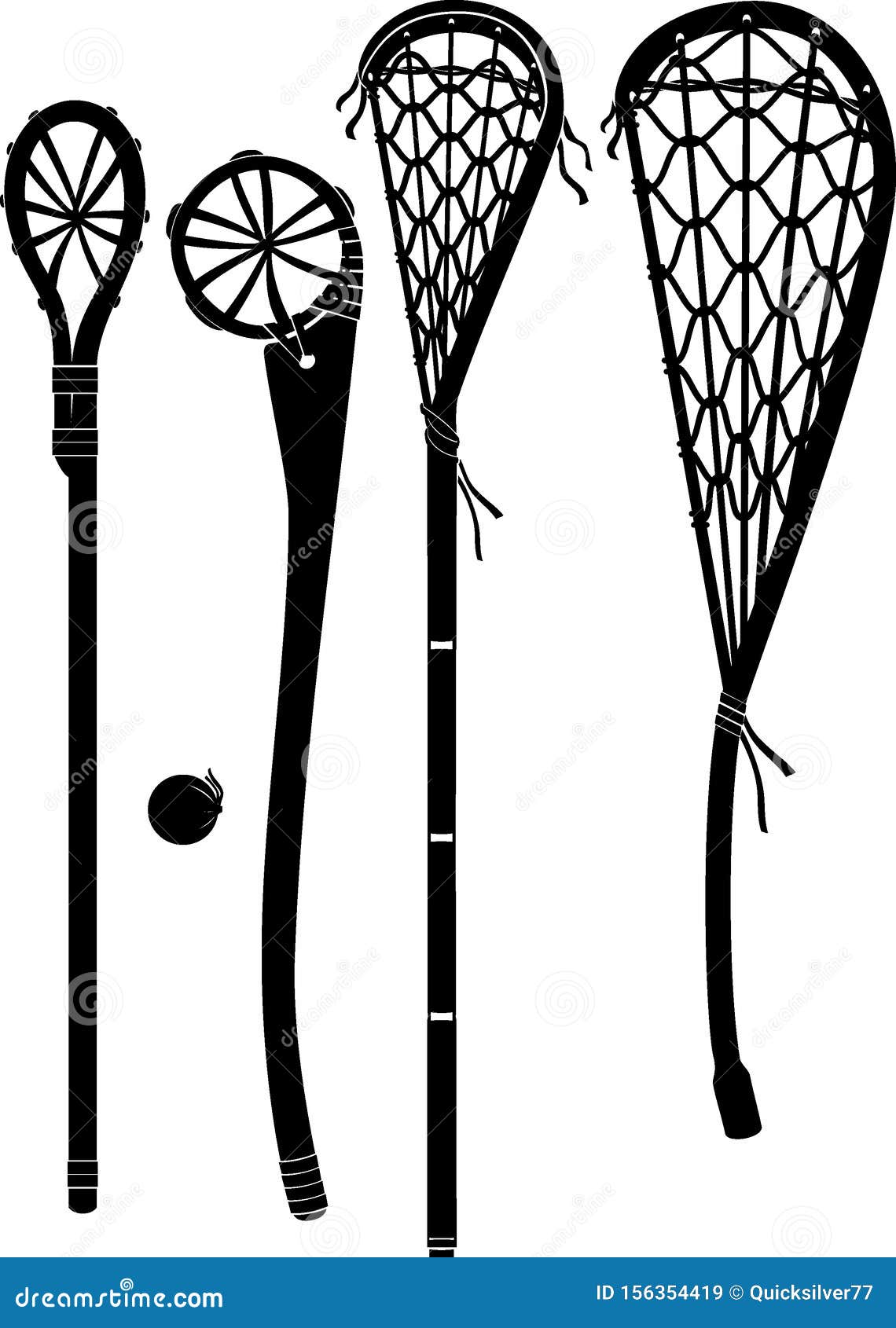 Vintage Lacrosse Stick Collection, Full Length Stock Illustration