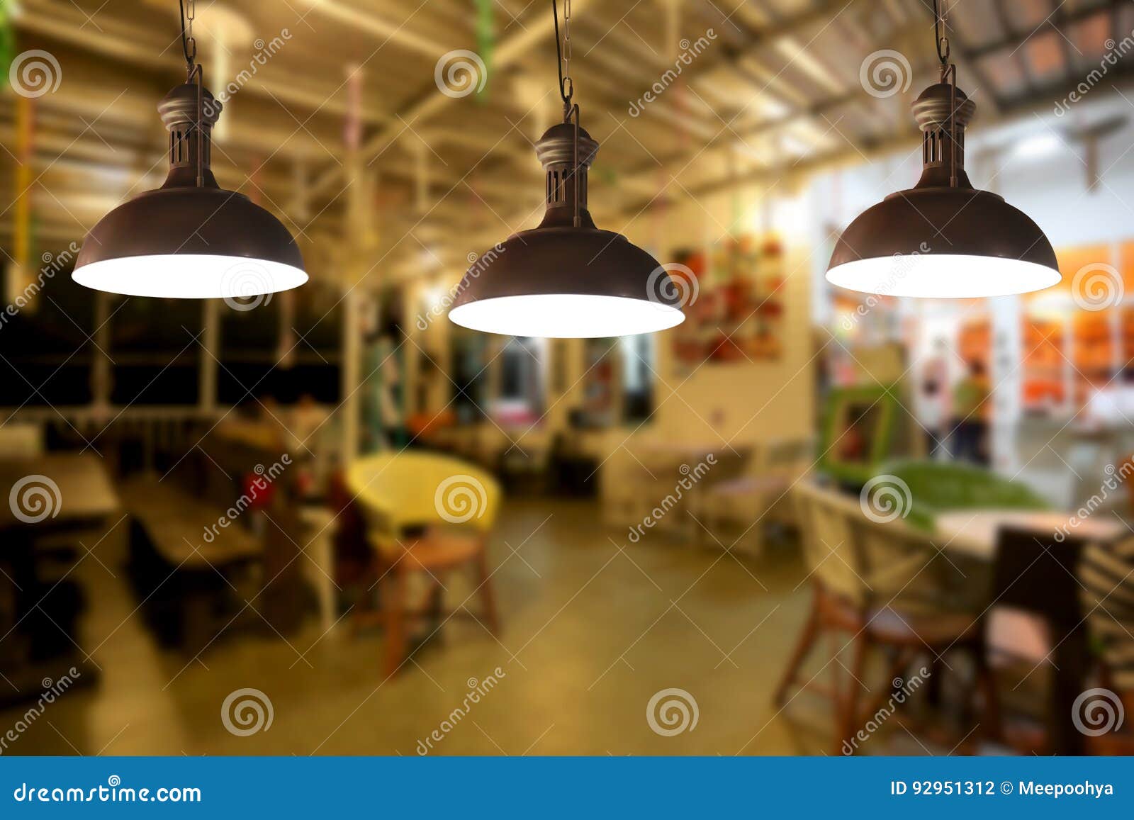 Vintage Lamps in a Restaurant. Stock Photo Image of cafeteria