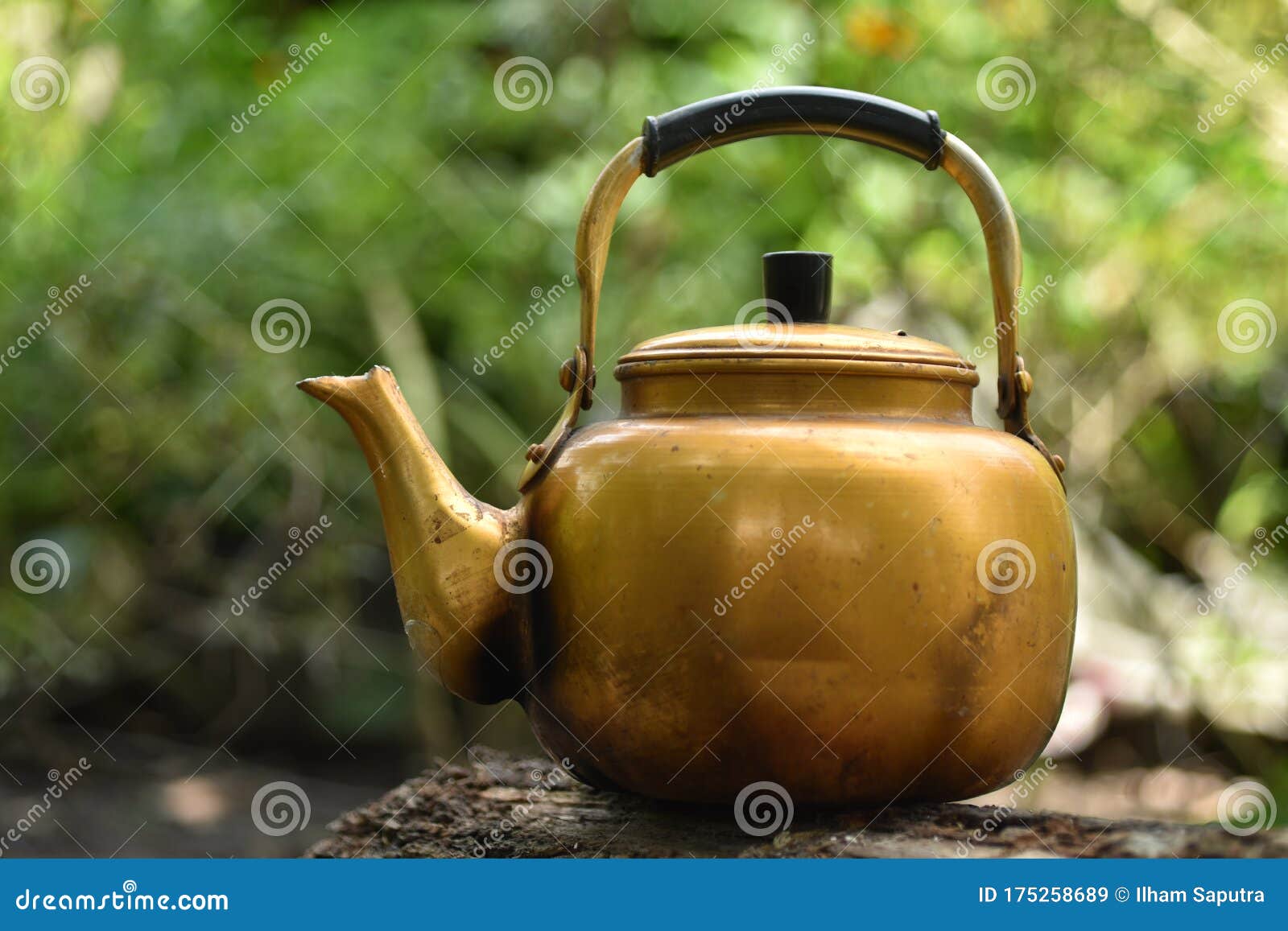 Vintage large aluminum tea pot kettle stove top isolated Stock