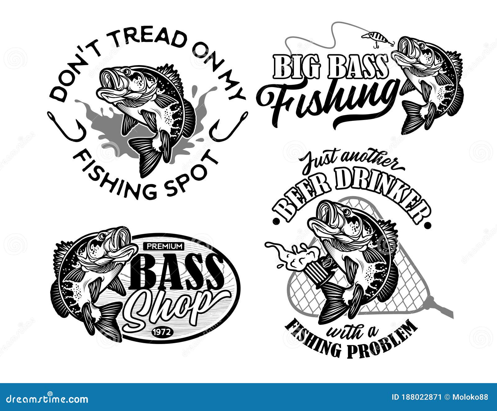 vintage largemouth bass fish fishing logos.  .