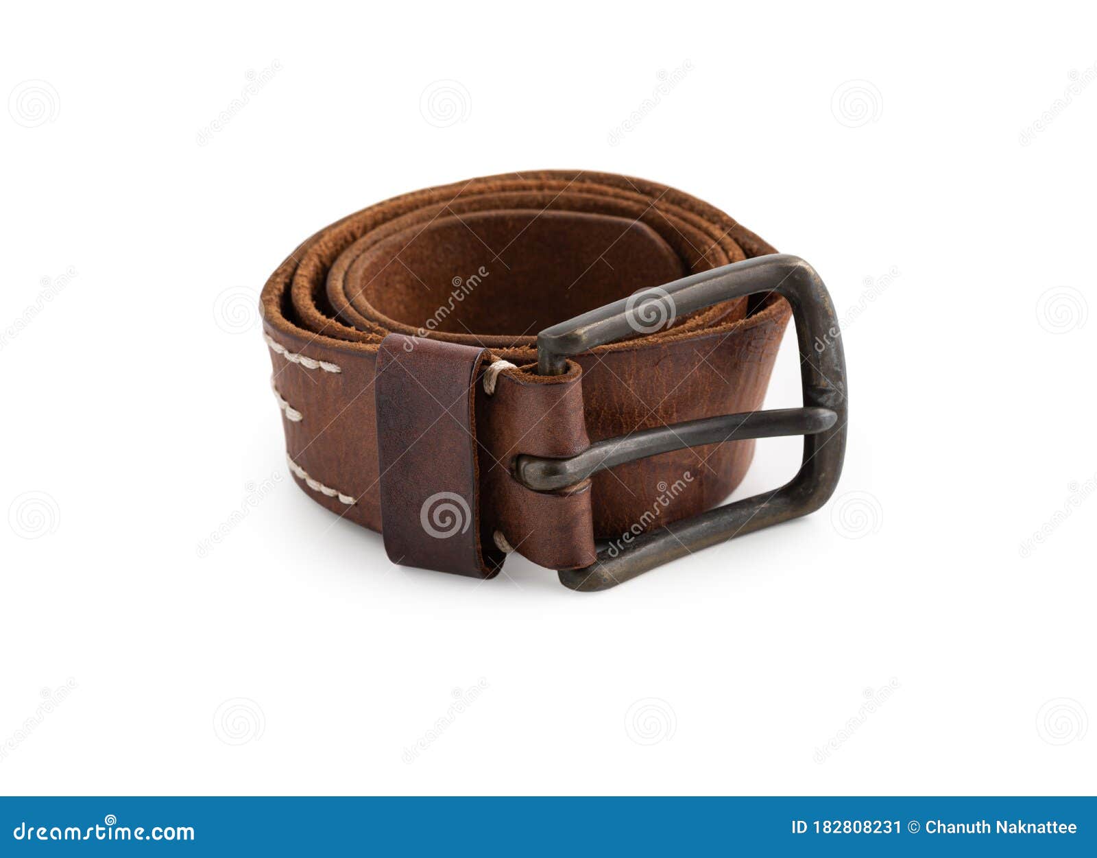 Vintage Leather Belt on Isolated White Background Stock Image - Image ...