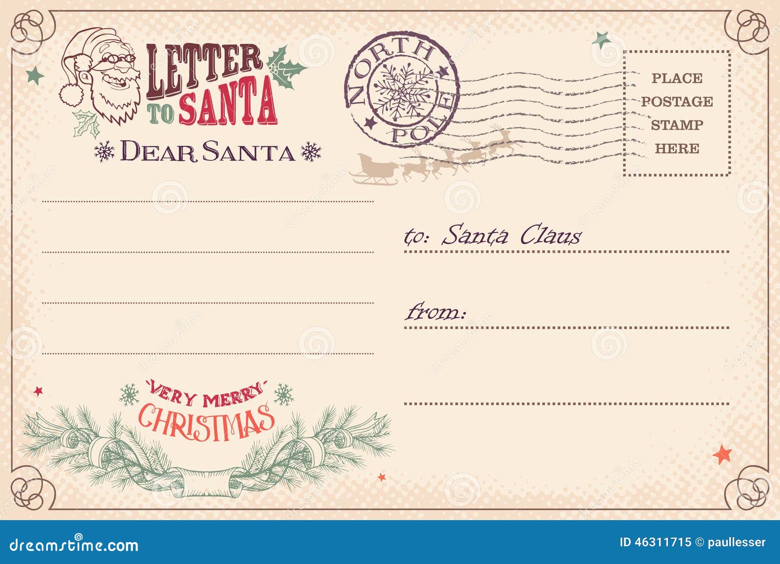 vintage letter to santa claus postcard