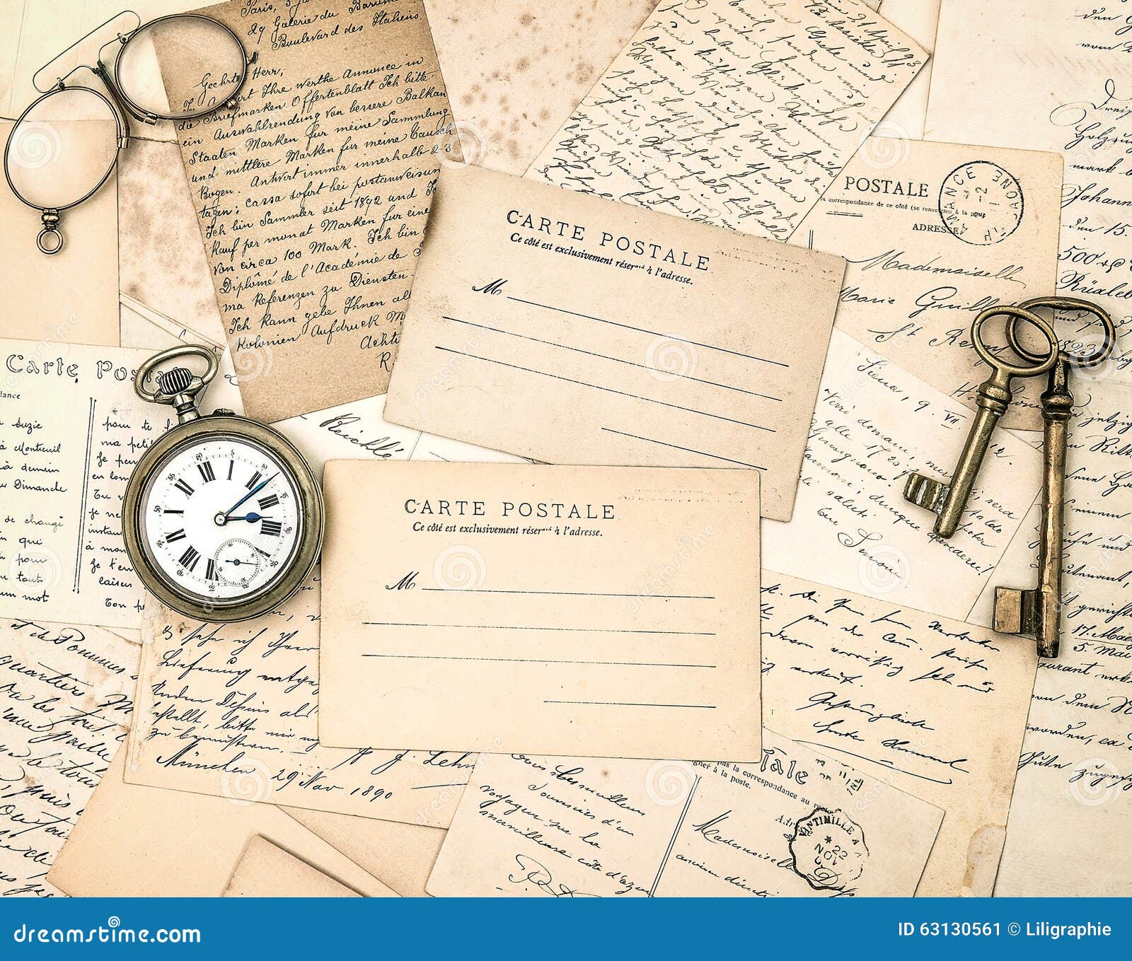 Vintage Letters and Postcards. Nostalgic Used Papers Stock Image