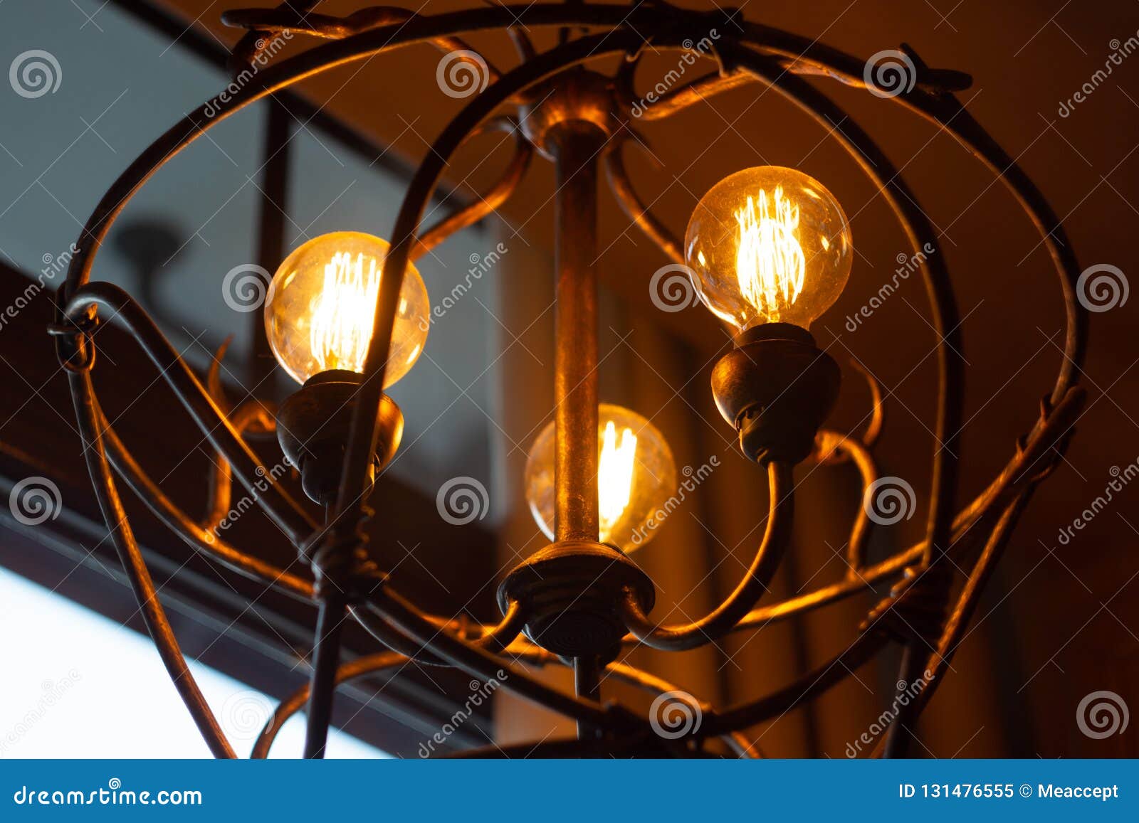 Vintage Light Bulbs in an Ancient Chandelier Stock Image Image of