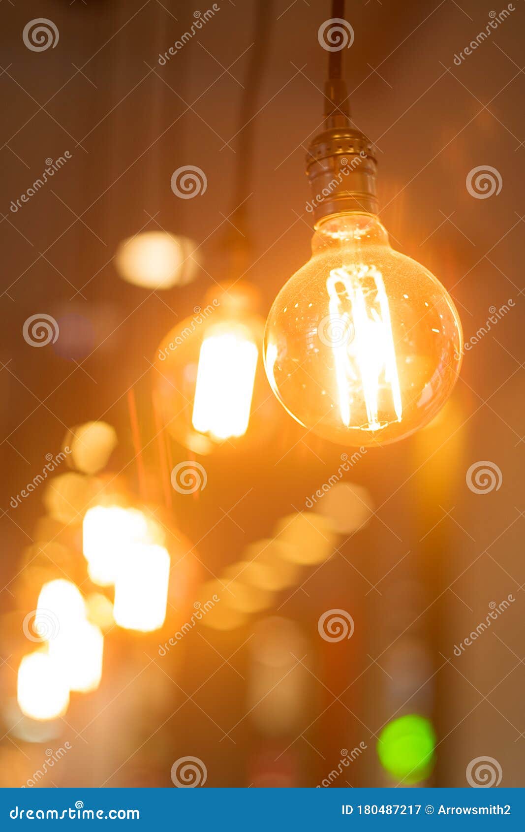 Vintage Light Bulbs Hanging from the Ceiling Stock Image Image of