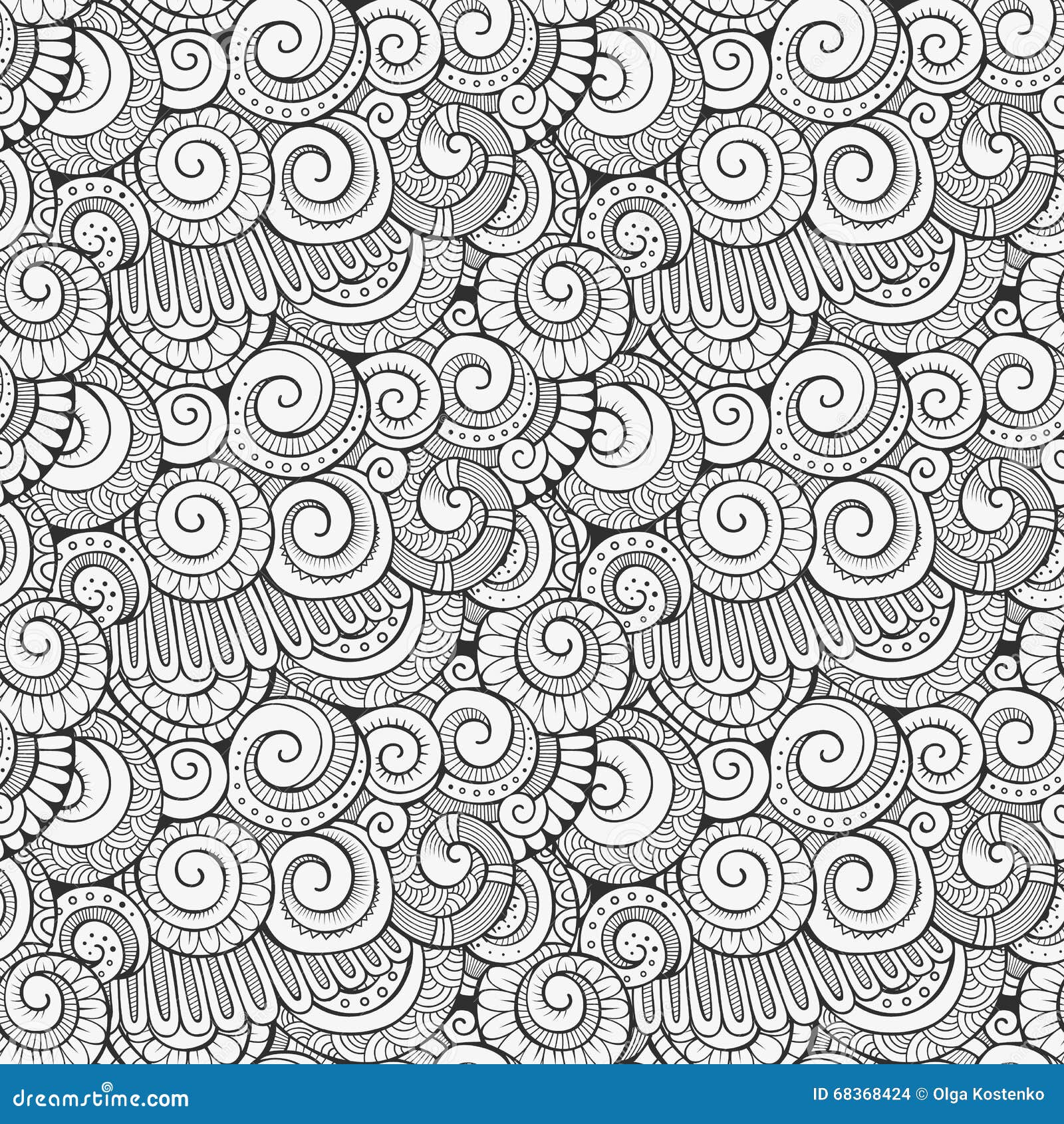 Vintage Line Art Abstract Spiral Ornamental Seamless Pattern Stock ...