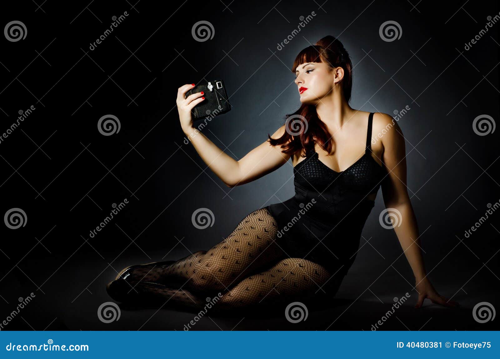 Vintage Lingerie Girl Taking A Selfie Stock Image Image