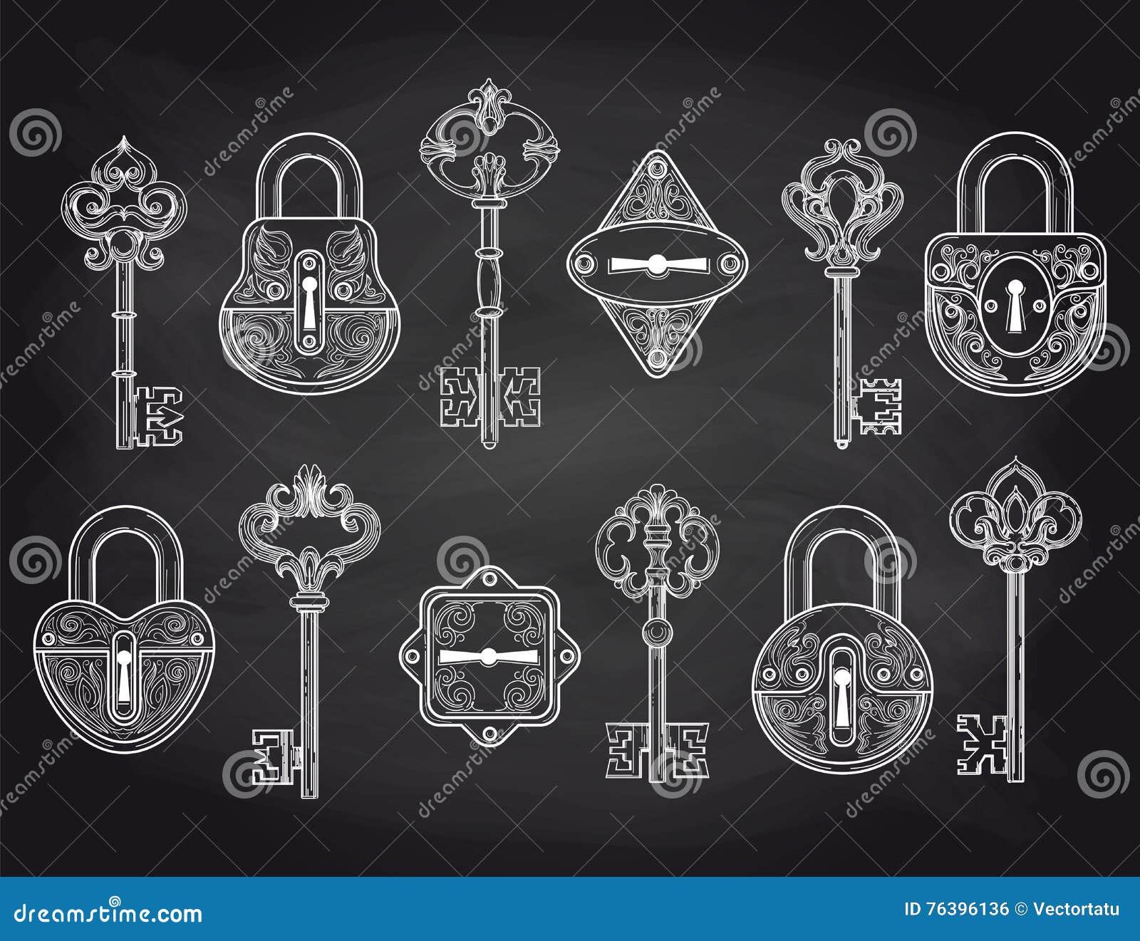 Vintage Locks and Keys on Chalkboard Stock Vector Illustration of