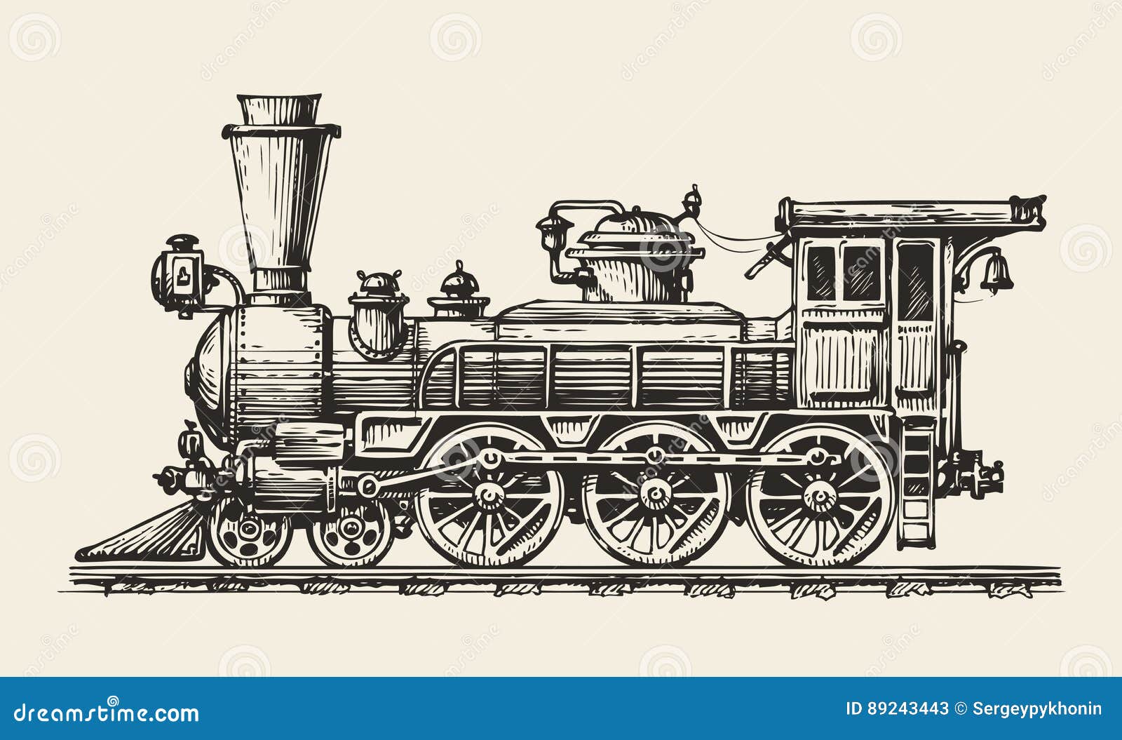 vintage locomotive. hand-drawn retro train. sketch,  