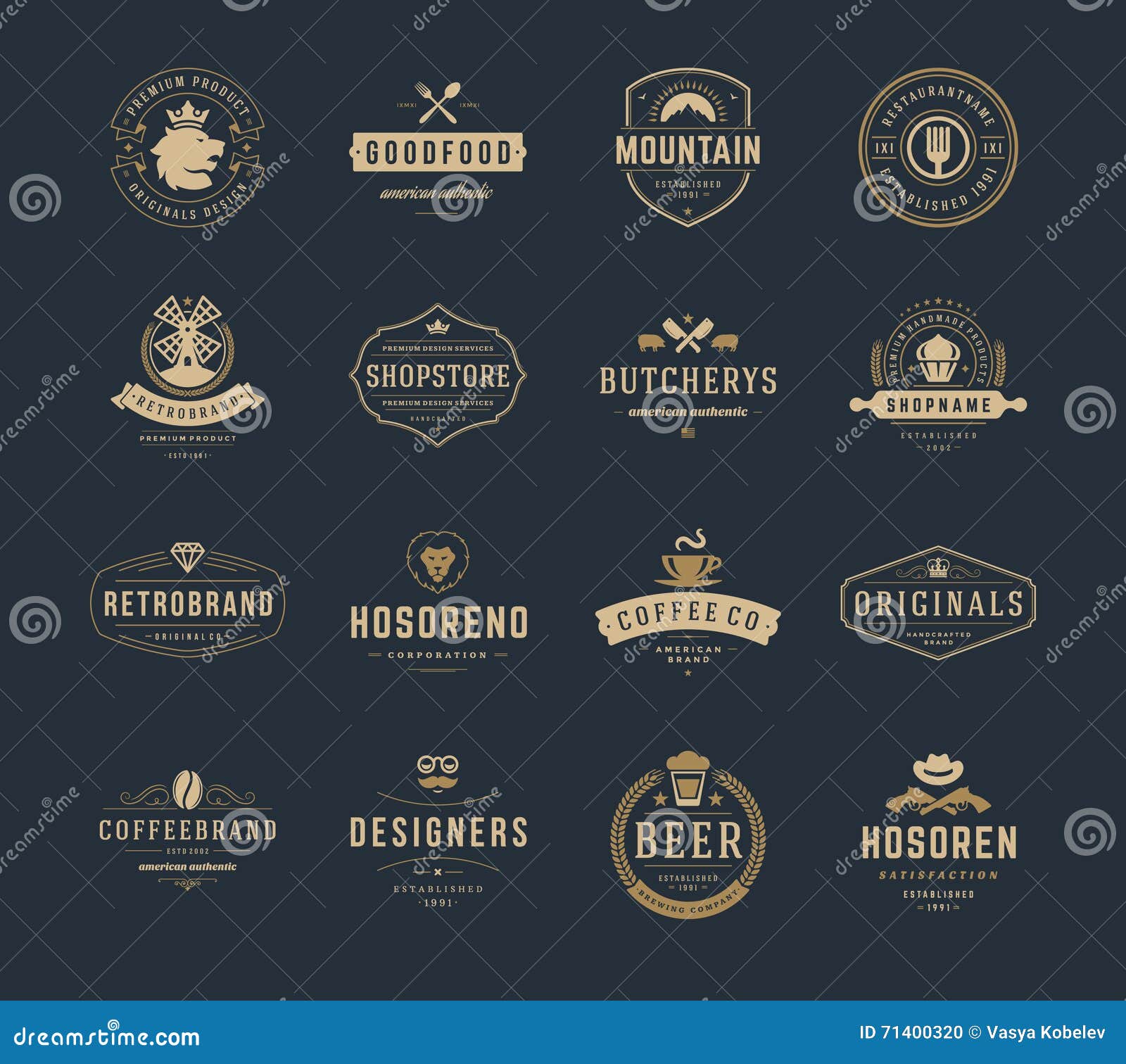 Vintage Logos Design Templates Set. Stock Vector - Illustration of ...