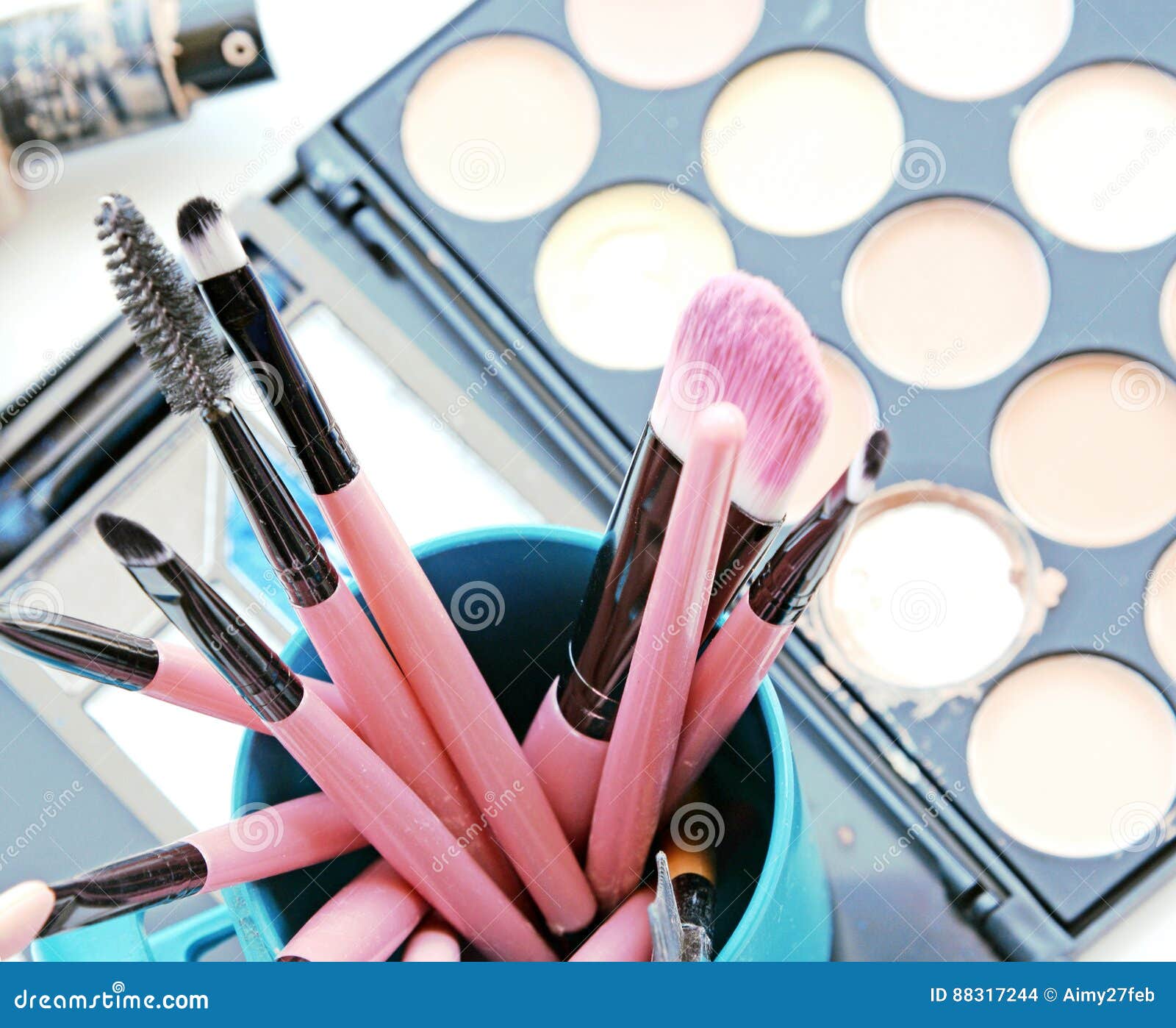 Vintage Make Up Set and Make Up Colors Palette. Stock Photo Image of