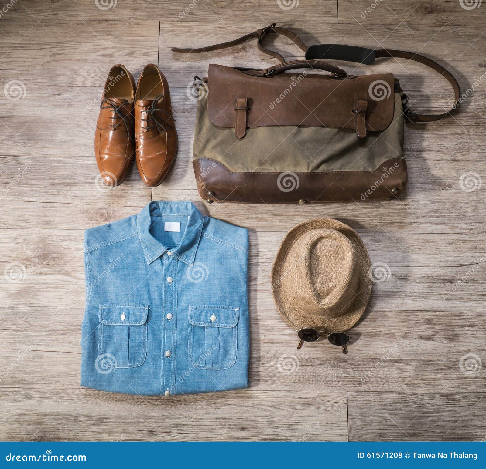Vintage Male Clothing and Accessories on the Wooden Background Stock ...