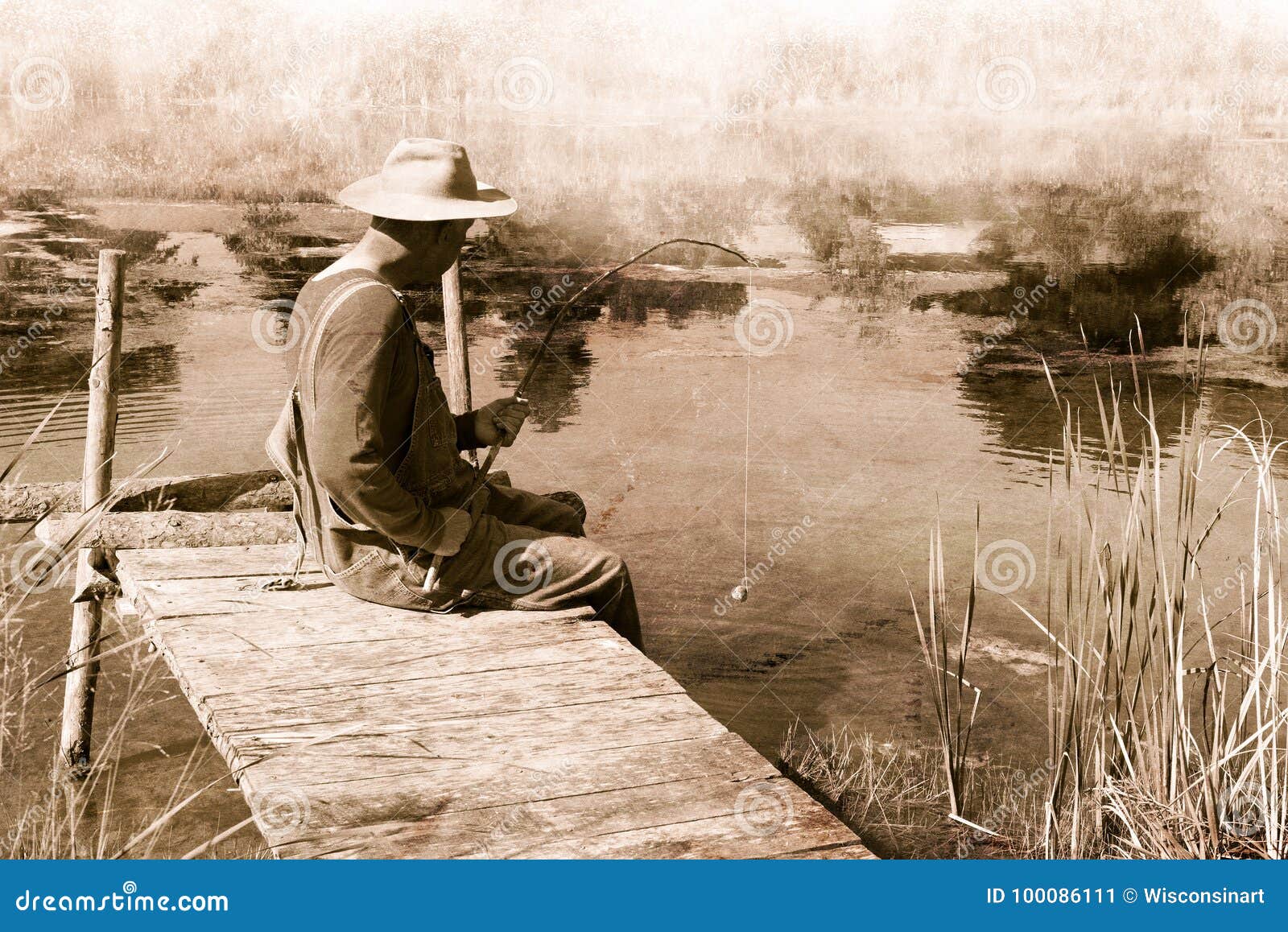 vintage man fishing, nostalgia, fisherman