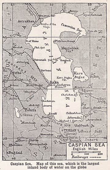 Vintage Map of the Caspian Sea, Largest Inland Body of Water on the