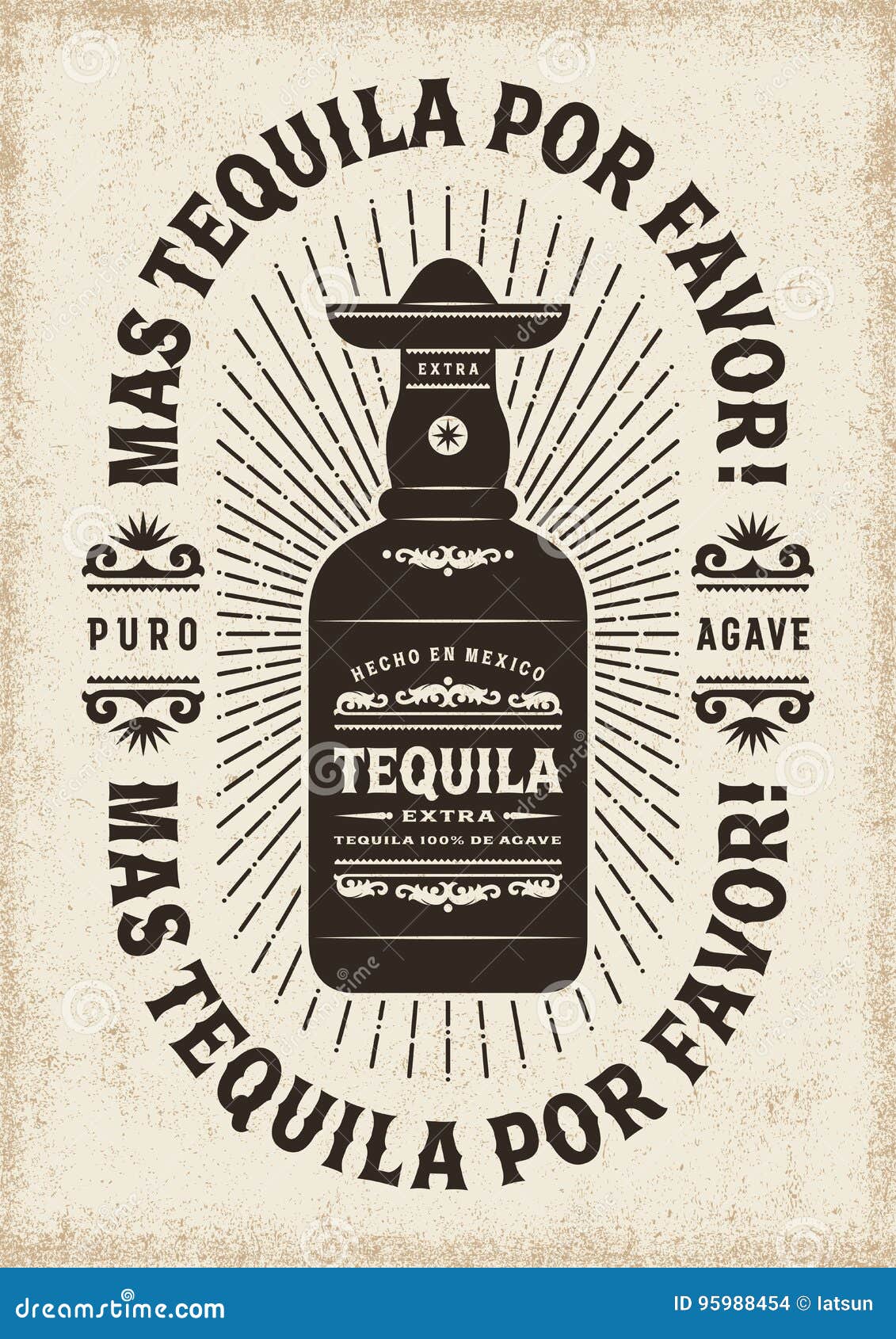vintage mas tequila por favor more tequila please typography