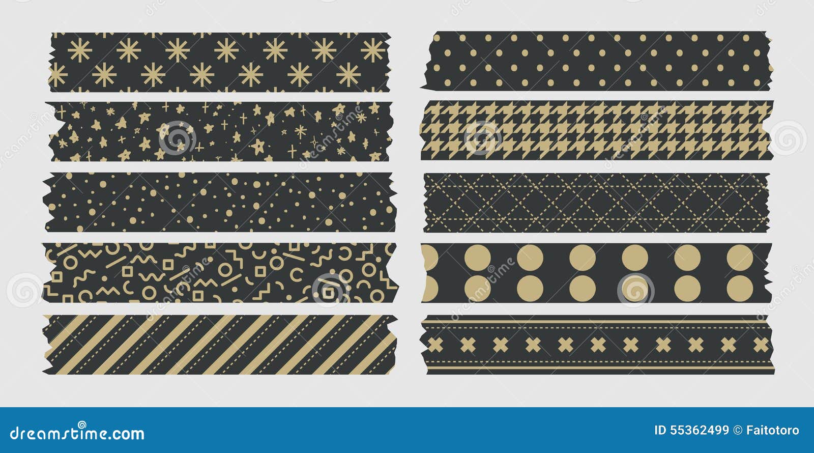 Vintage Masking Tape Collection Dark and Gold Stock Vector