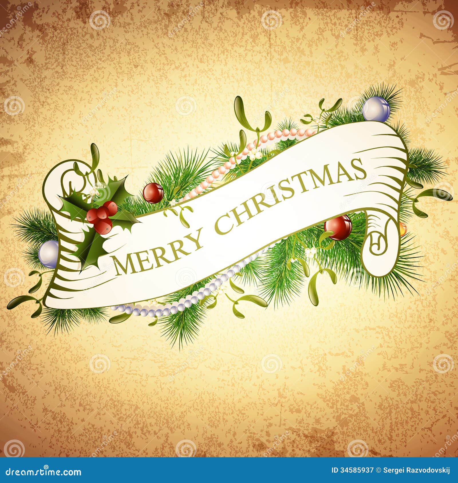 Vintage Merry Christmas Greetings Design Stock Vector ...