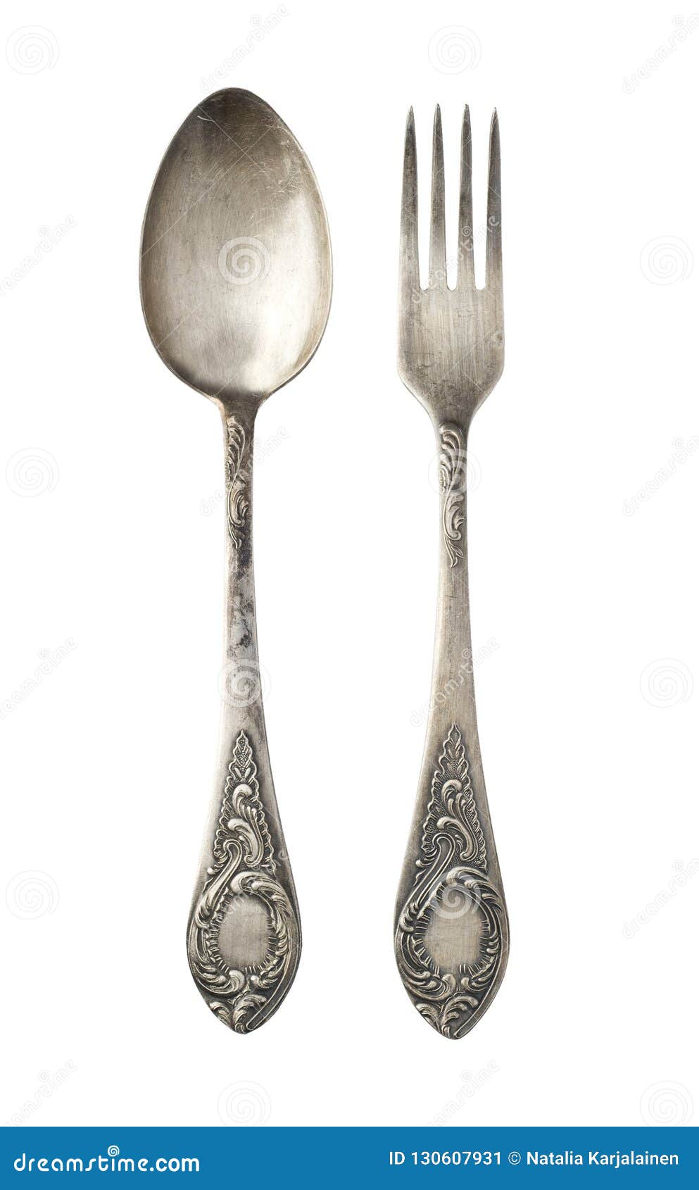 Vintage Metal Antique Spoon and Fork Isolated on a White Background. Stock  Image - Image of steel, rust: 130607931