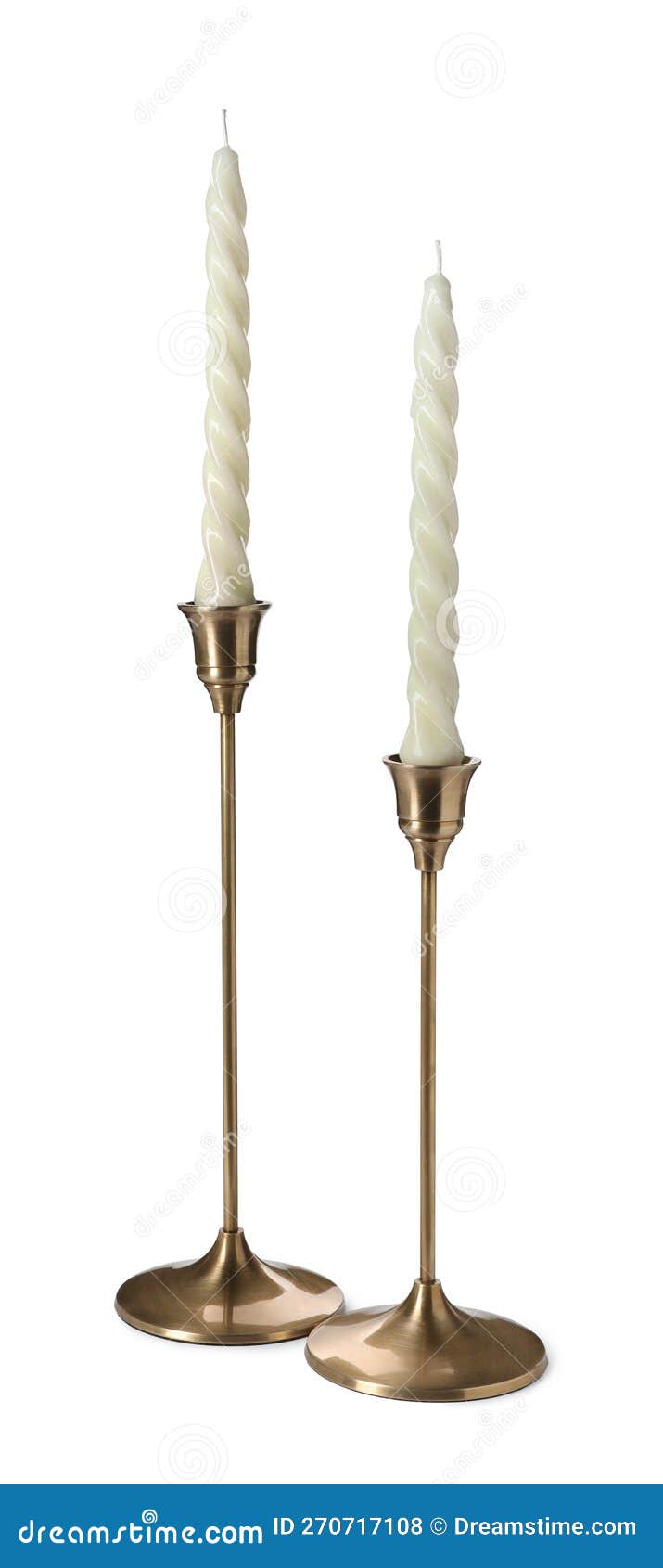 Vintage Metal Candlesticks with Candles on White Background Stock Photo Image of holder