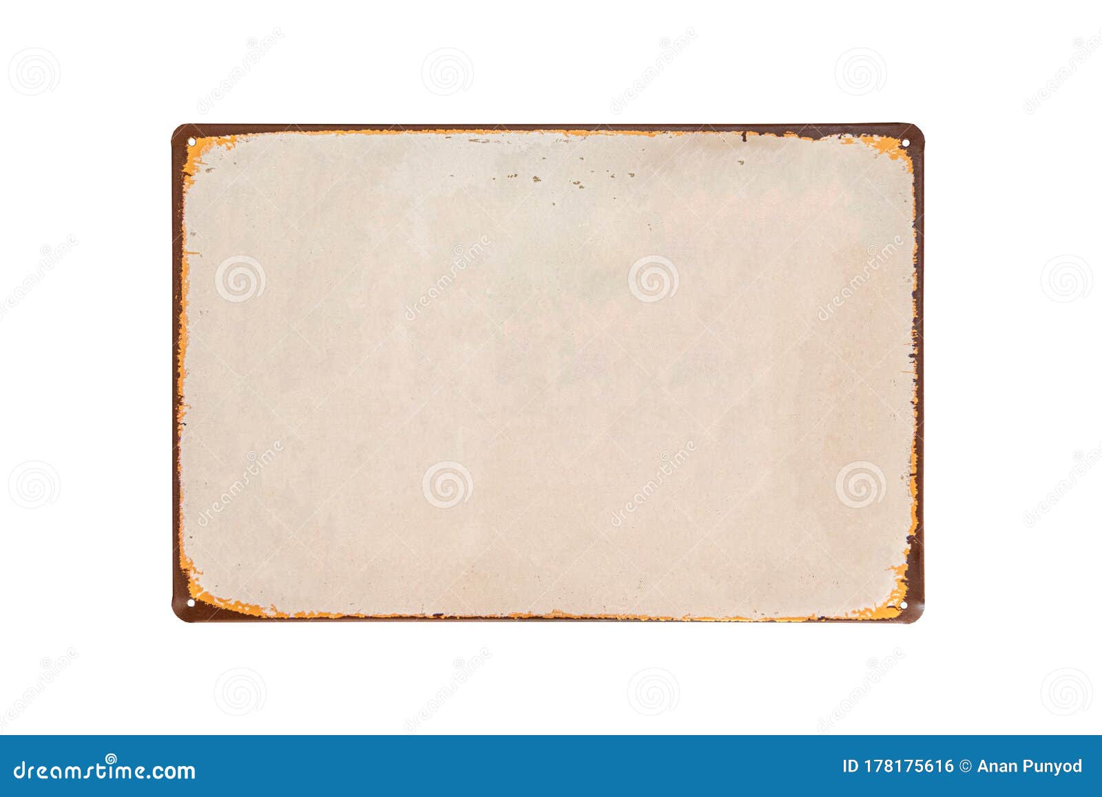 vintage metal sheet banner with white background and rusted edge isolate on white background