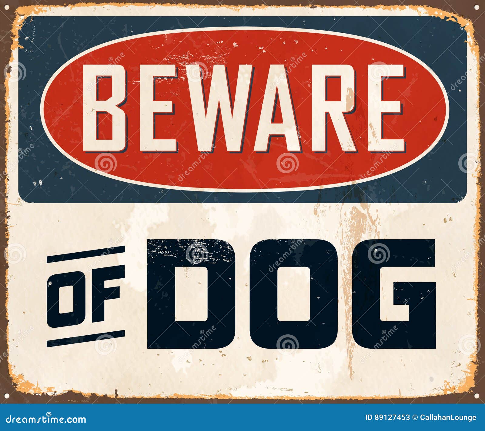 vintage rusty beware of dog metal sign.