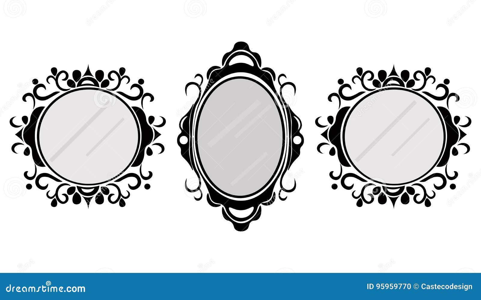 Vintage Mirror Frames Set. Vector Collection of Round and Square