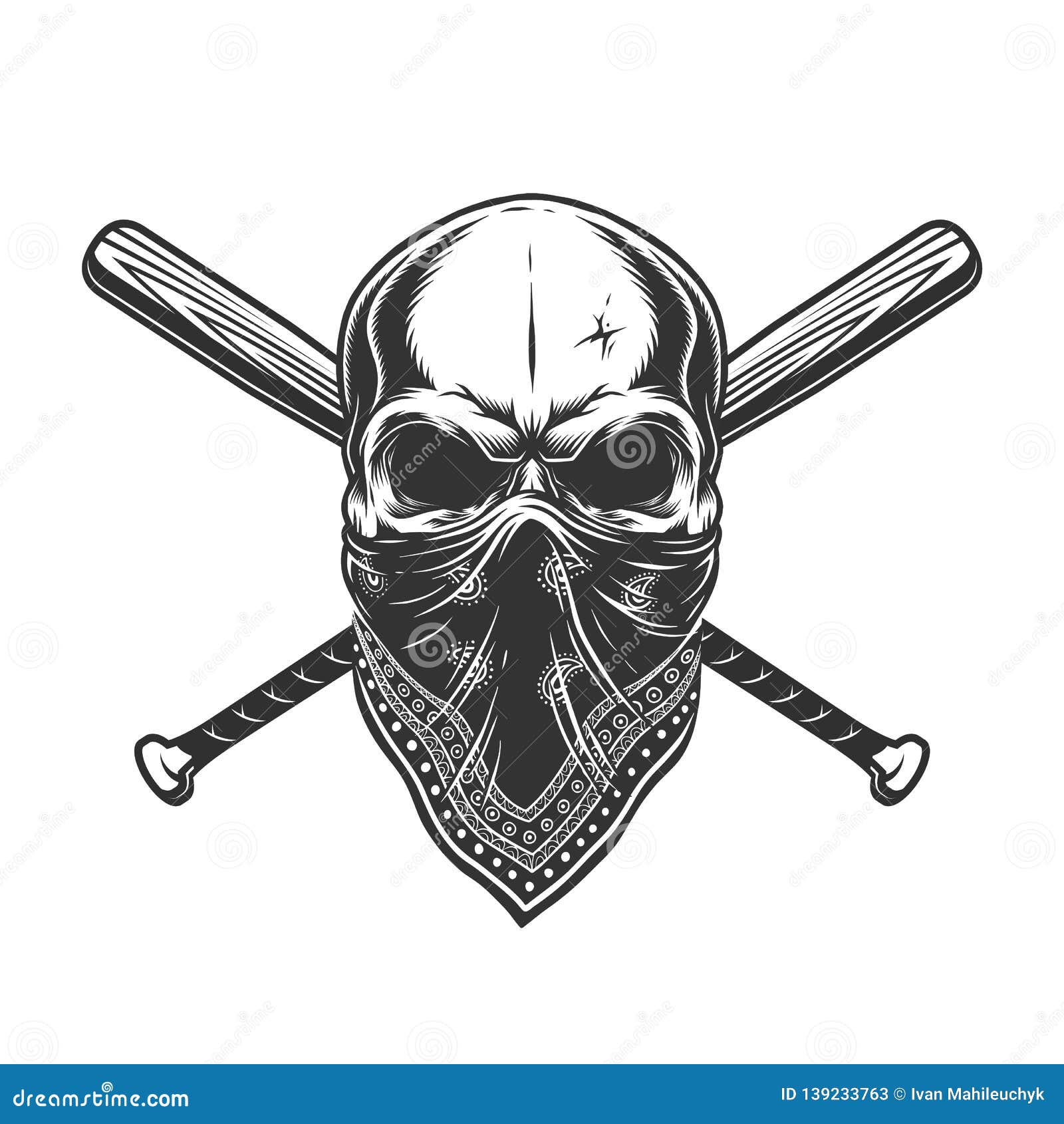 Twisted ondergoed Geavanceerd Vintage Monochrome Skull in Bandana Stock Vector - Illustration of  murderer, death: 139233763