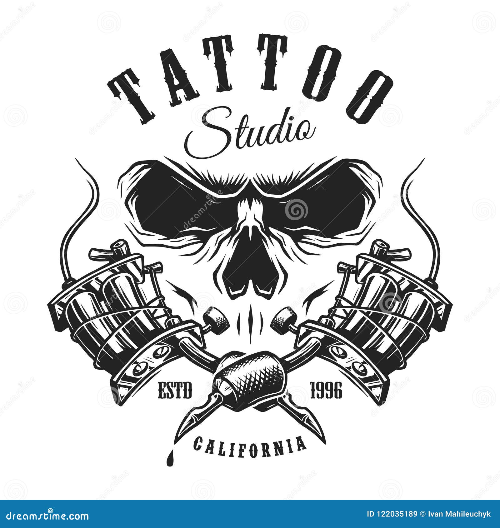 Skull Tattoo Machine Vector Template Stock Vector Royalty Free 1098905753   Shutterstock