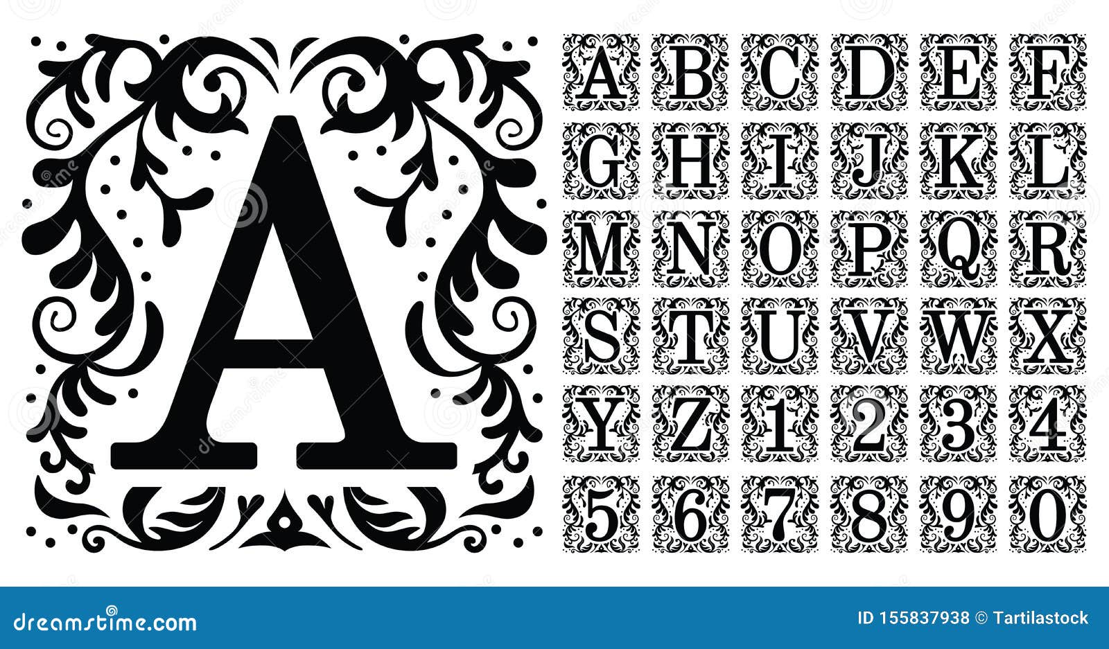vintage monogram letters. decorative ornamental ancient capital letter, old alphabet monograms and filigree ornament