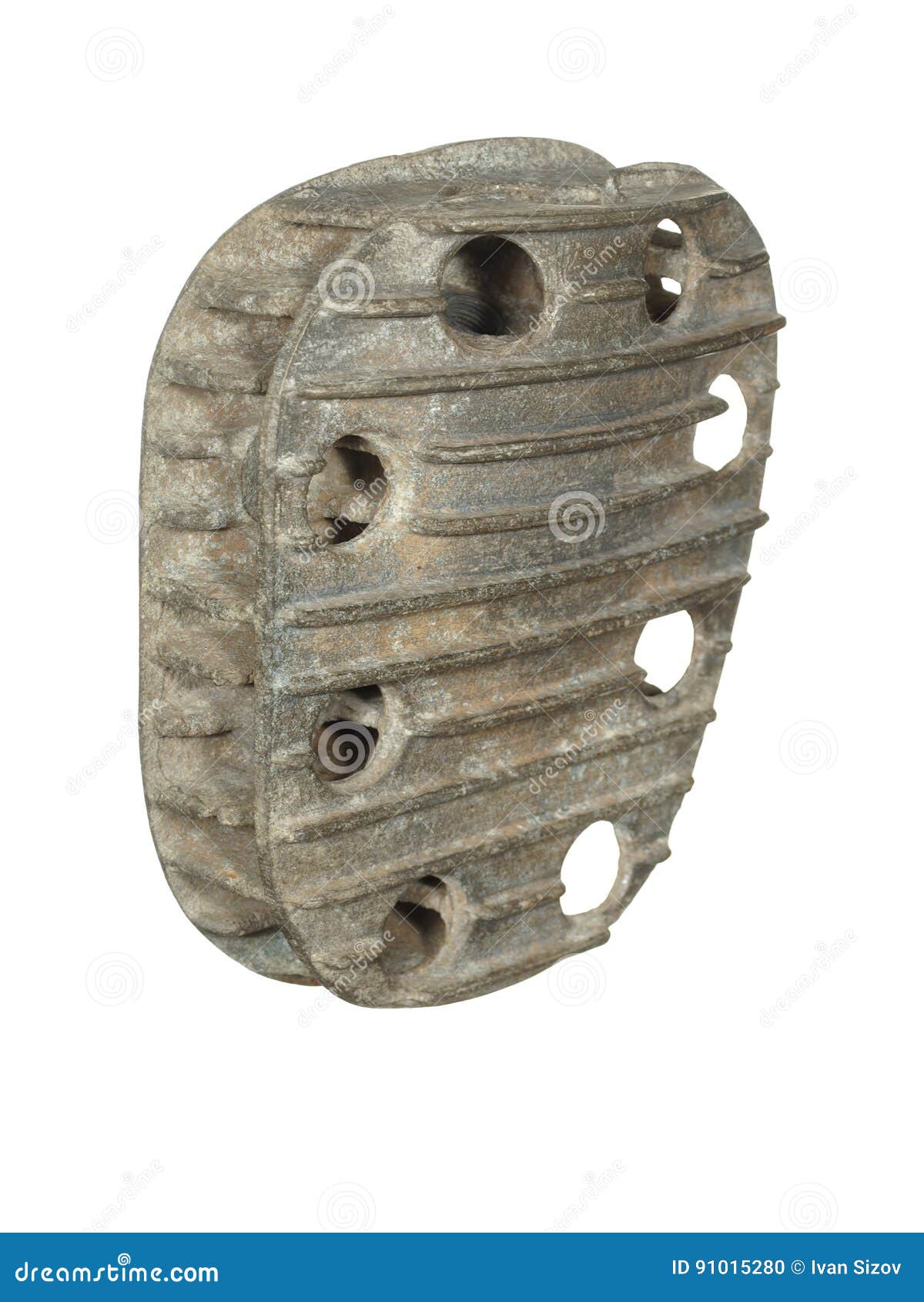 Vintage Motorcycle Cylinder Head Isolated on White Background. Stock