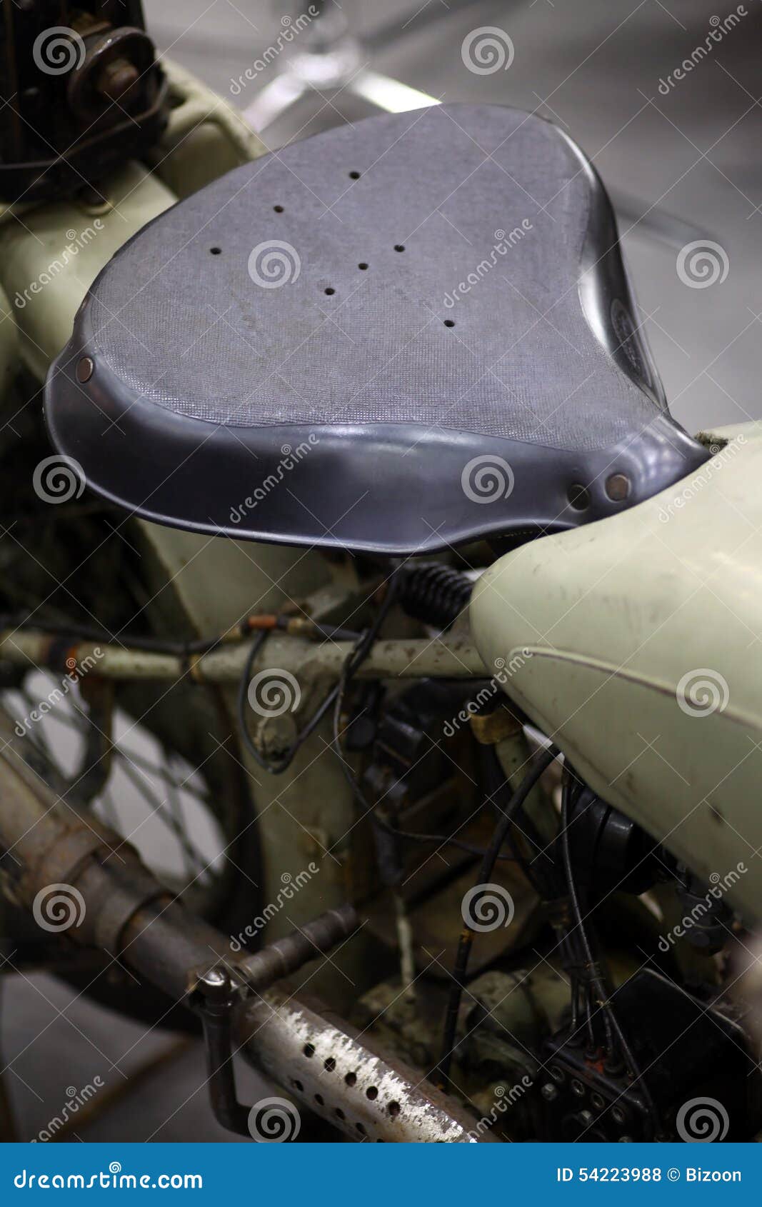 Vintage motorcycle saddle stock photo. Image of ride 54223988