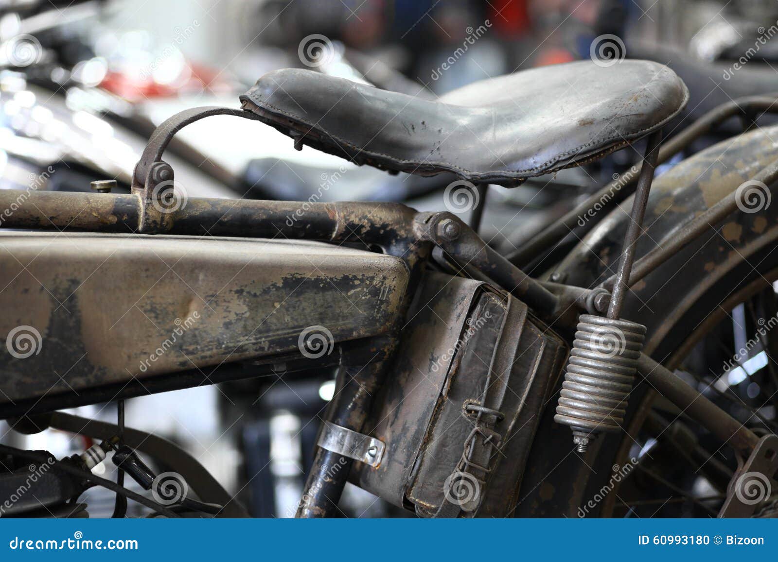 Vintage motorcycle saddle stock photo. Image of motorbike 60993180