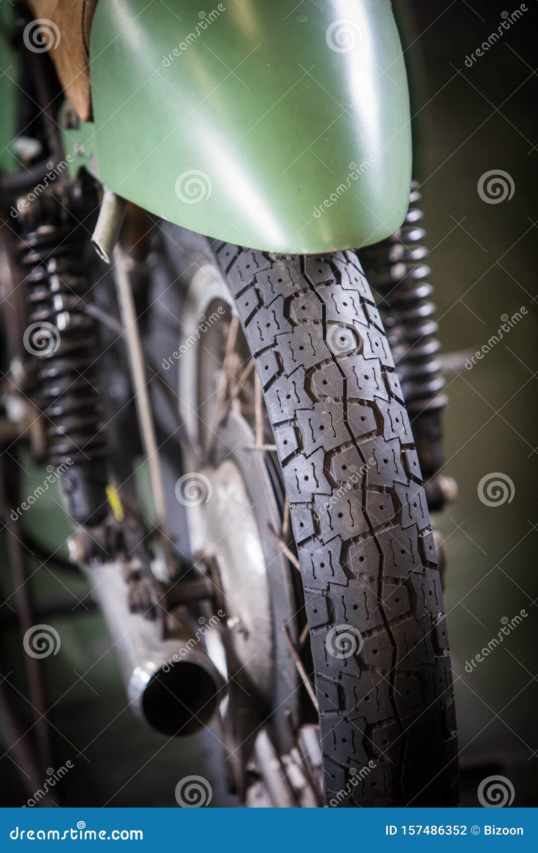 Vintage motorcycle wheel stock photo. Image of chopper 157486352