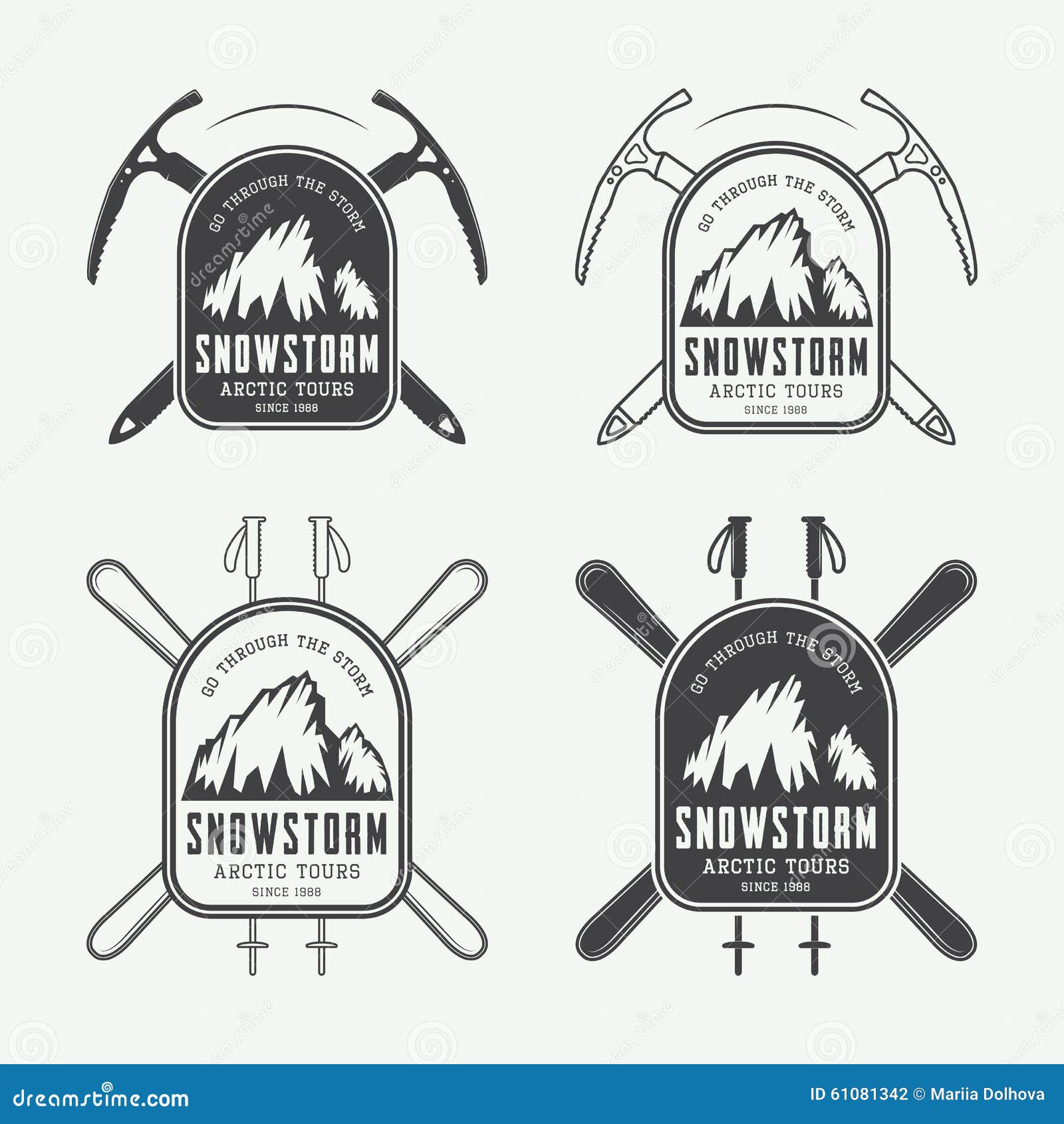 Vintage Mountaineering and Arctic Expeditions Logos, Badges Stock