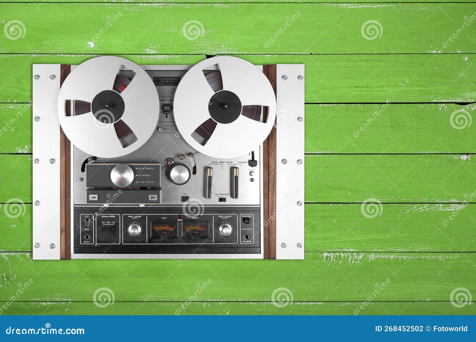 Vintage Music and Sound - Retro Reel To Reel Rack Tapes Recorder Isolated  Green Wooden Background Stock Photo - Image of deck, player: 268452502