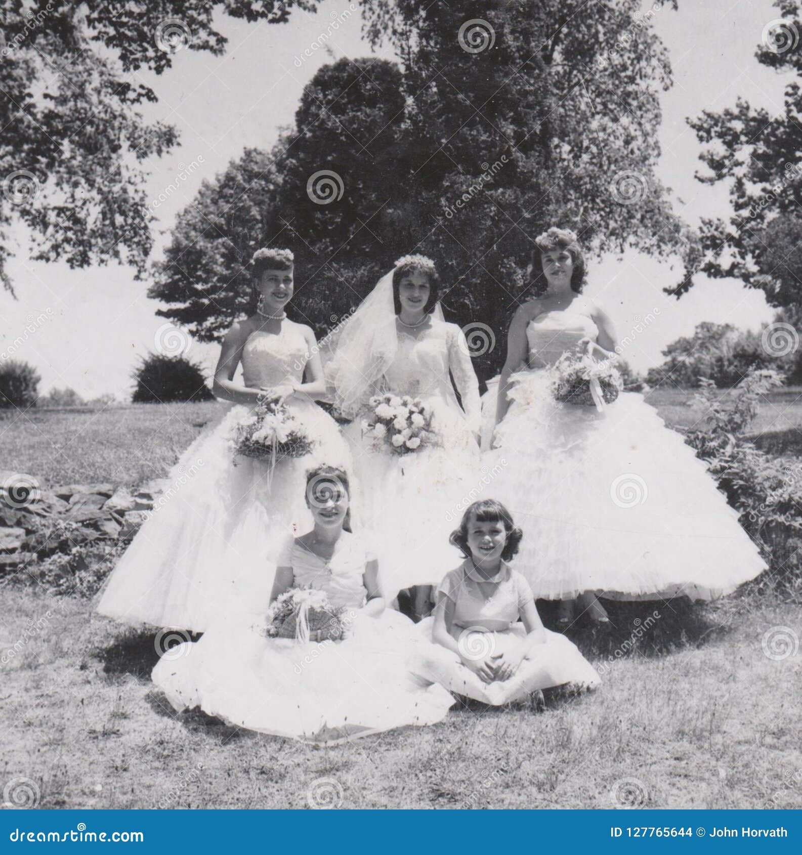 vintage nevr-fade photo -bridesmaids year 1957 wedding party