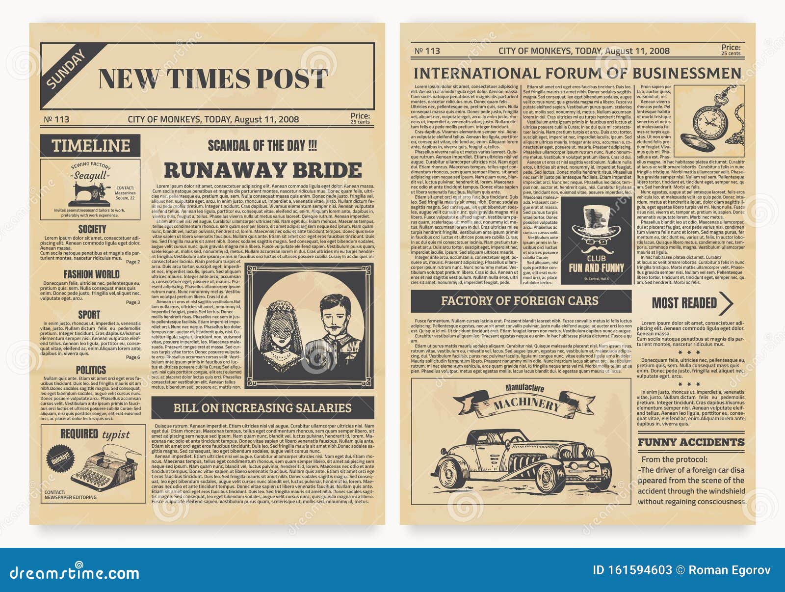 Vintage Newspaper. Retro Articles and Old Pictures with Retro ...