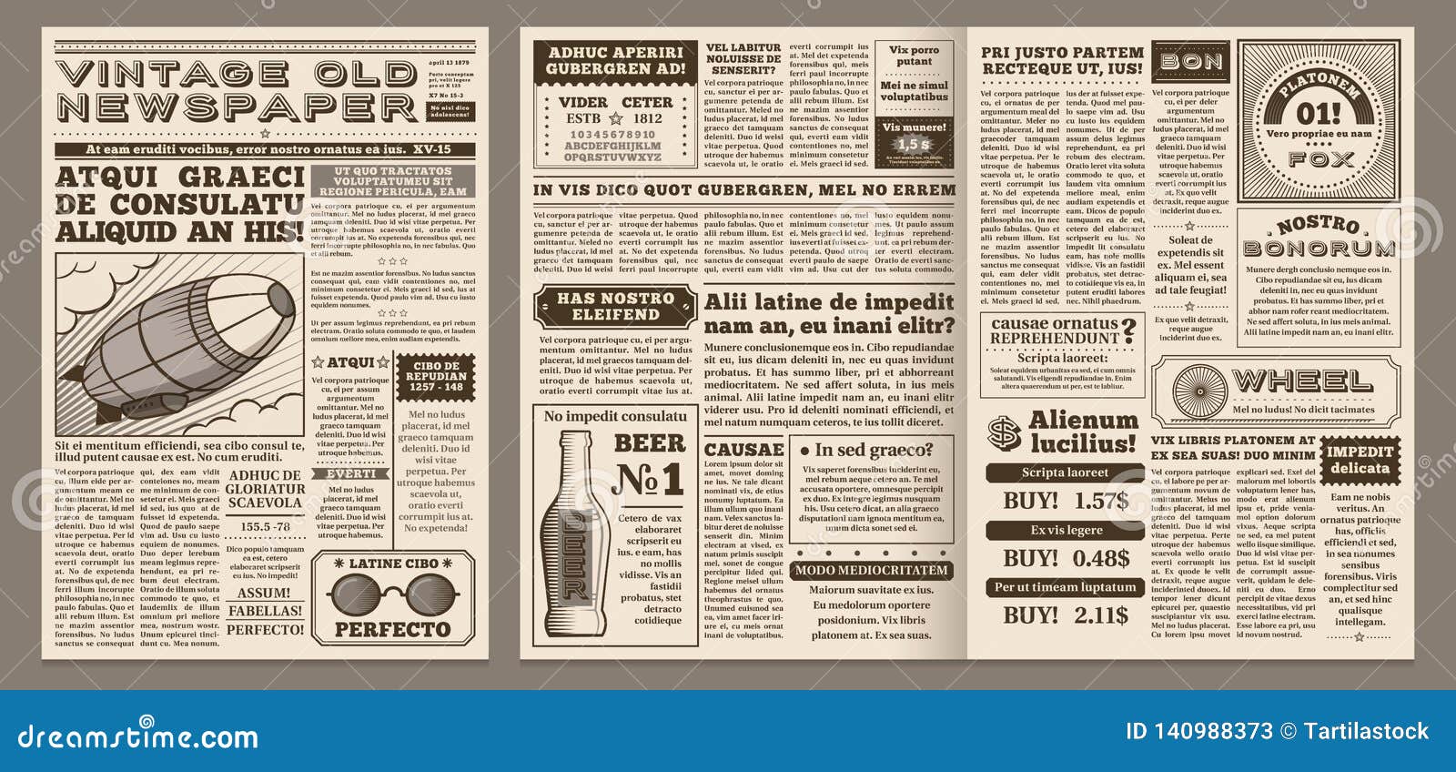 Vintage Newspaper Template. Retro Newspapers Page, Old News Headline ...