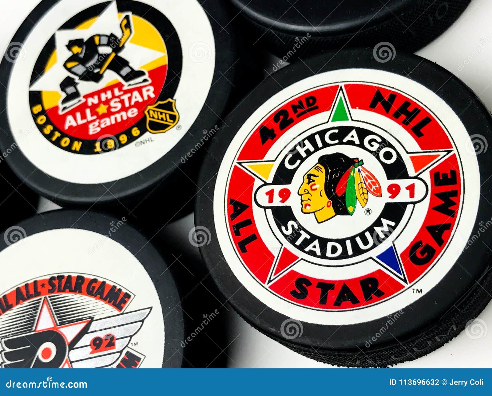 Vintage NHL All-Star Pucks editorial stock photo. Image of playoffs -  113614133